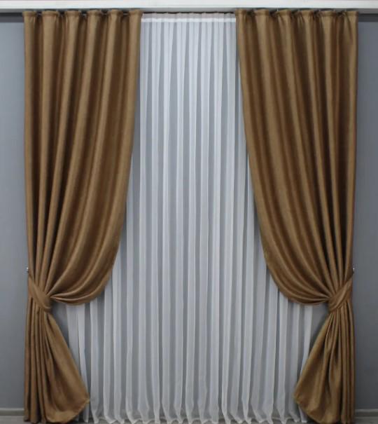 Комплект штор лен/рогожка 1,5x2,7 м 2 шт. Светло-коричневый (1426ш)