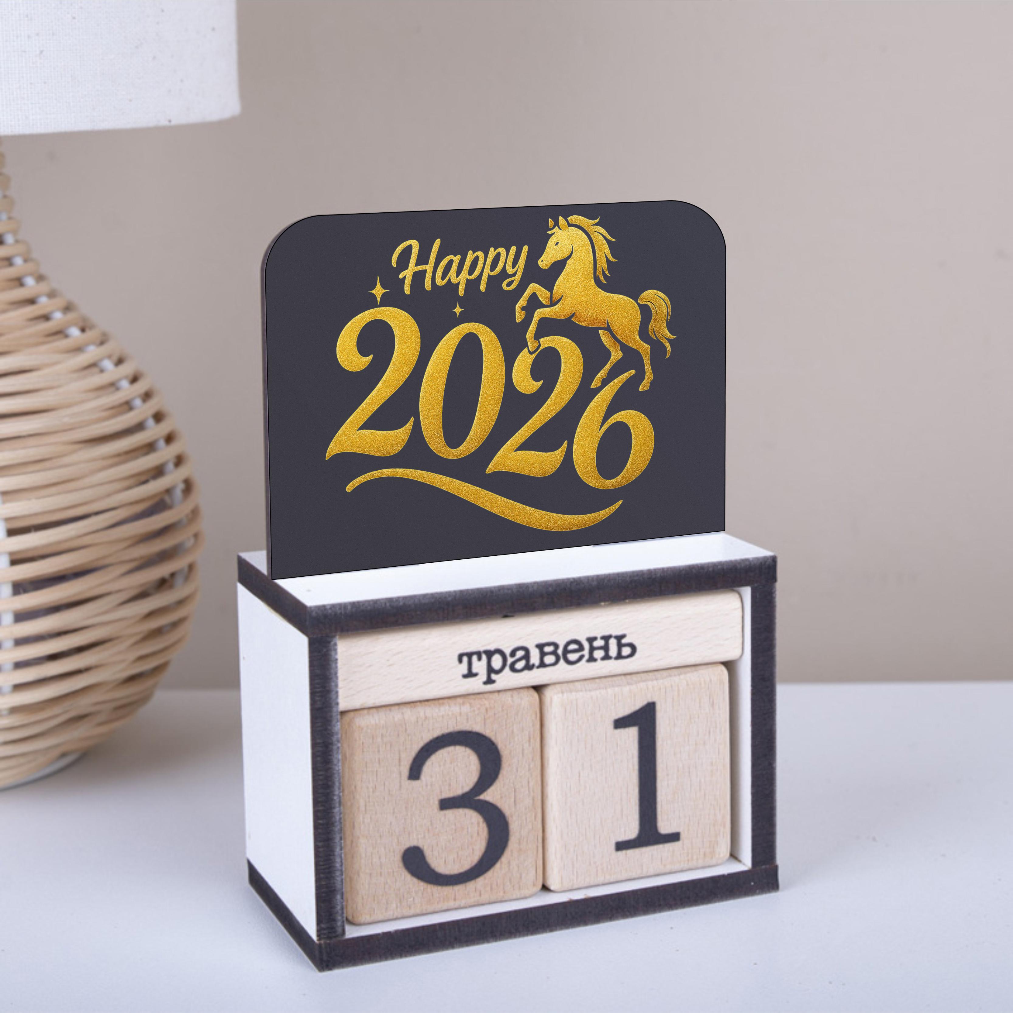 Вечный календарь Happy 2026 золотой глитер 14 см (2686-511)