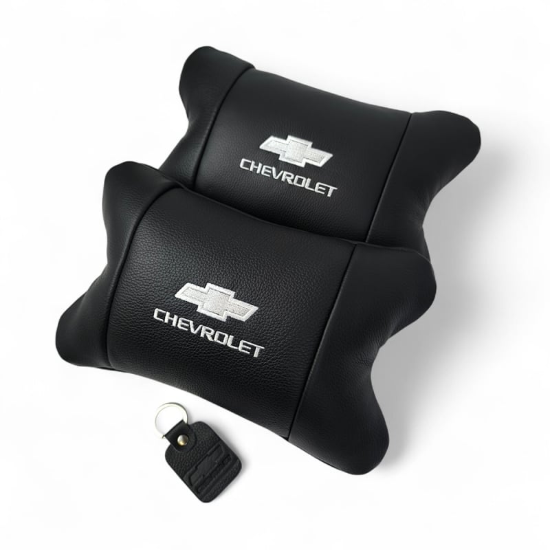 Подушка автомобильная Chevrolet 7518 на подголовник кожа 2 шт. Black (36226830)