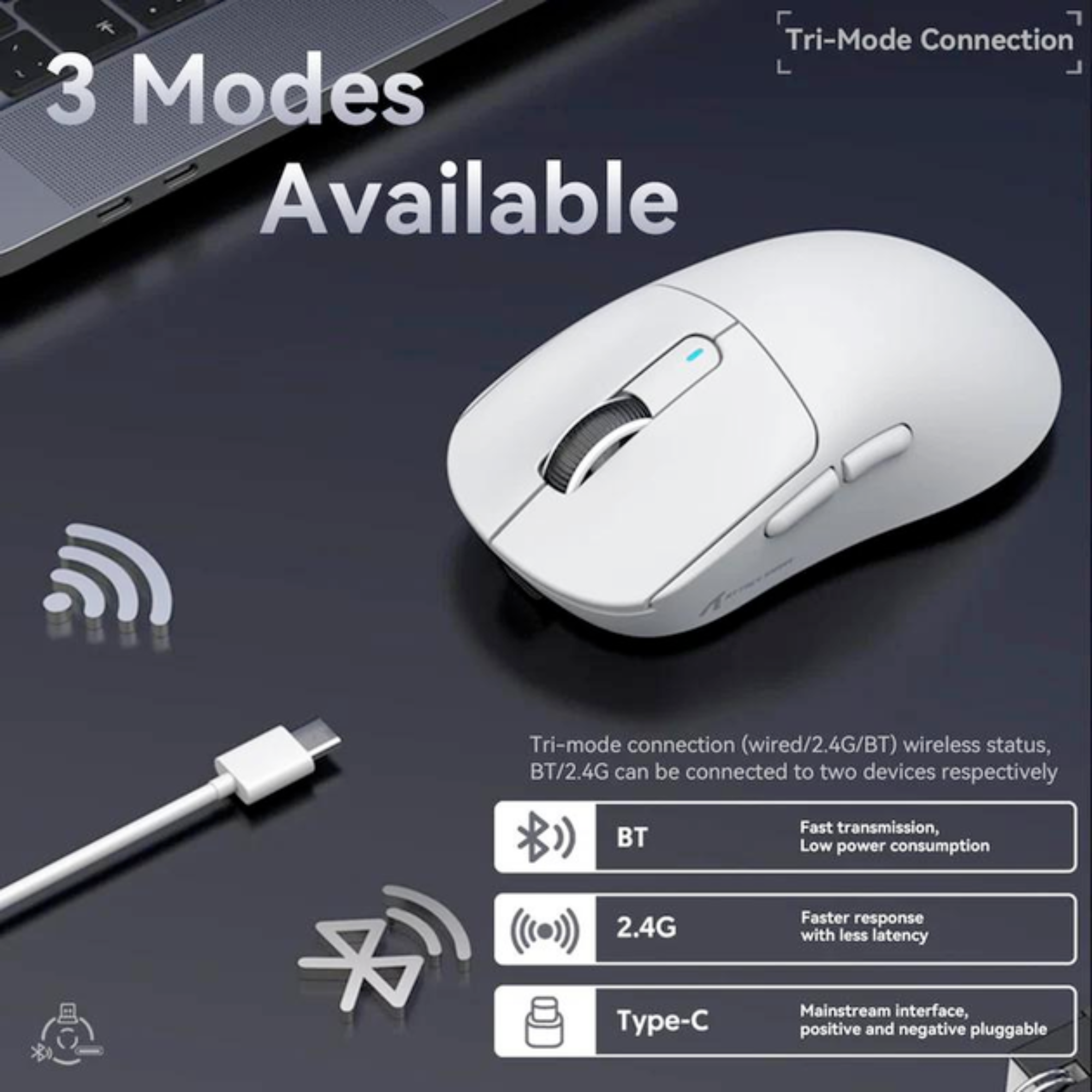 Миша бездротова Attack Shark X3 Bluetooth 2,4G White (24402125) - фото 4 Миша бездротова Attack Shark X3 Bluetooth 2,4G White (24402125) - фото 4