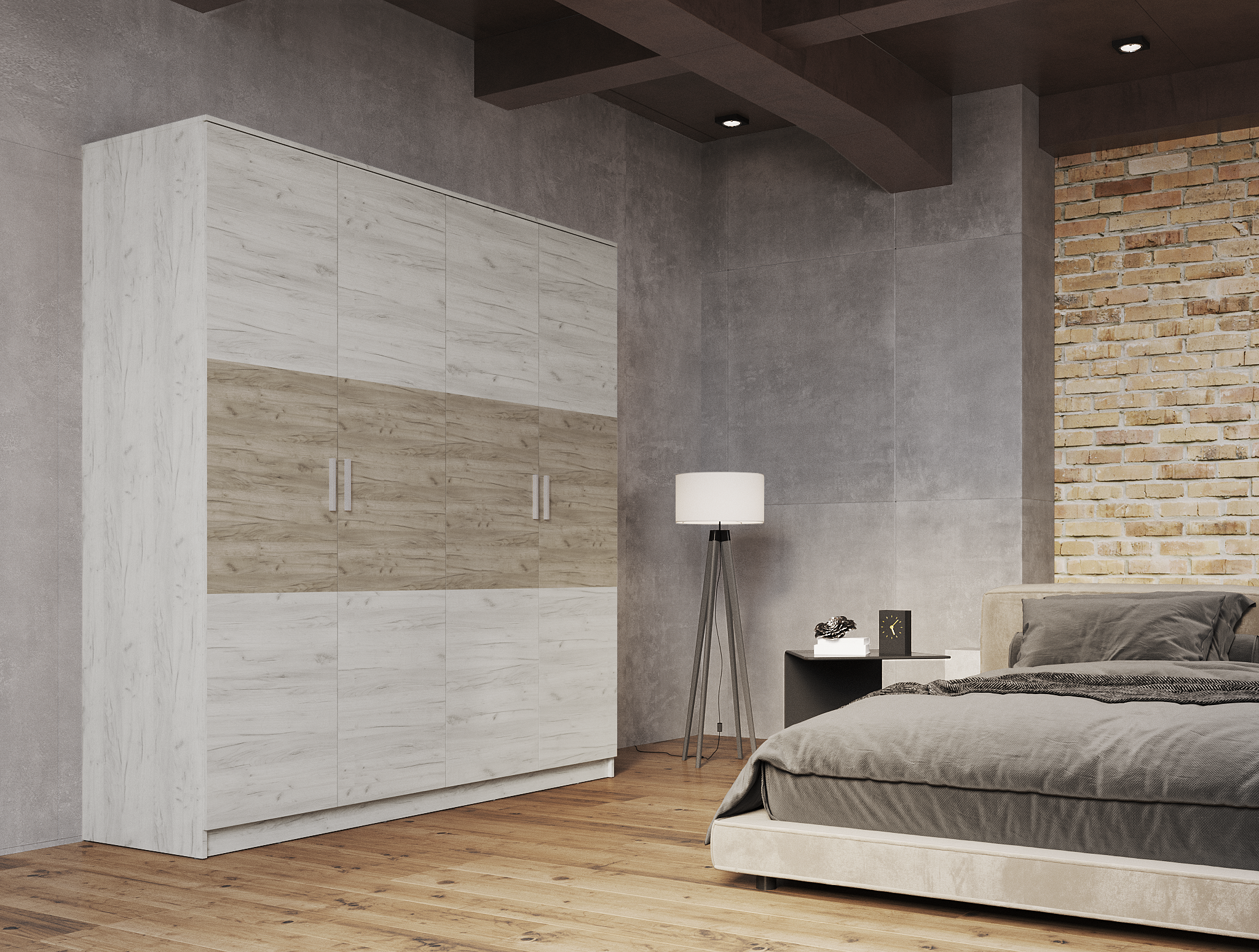 Шкаф распашной для одежды Doros Моника 200х56х205 см Дуб крафт Белый/Дуб крафт серый (DRS-011195)