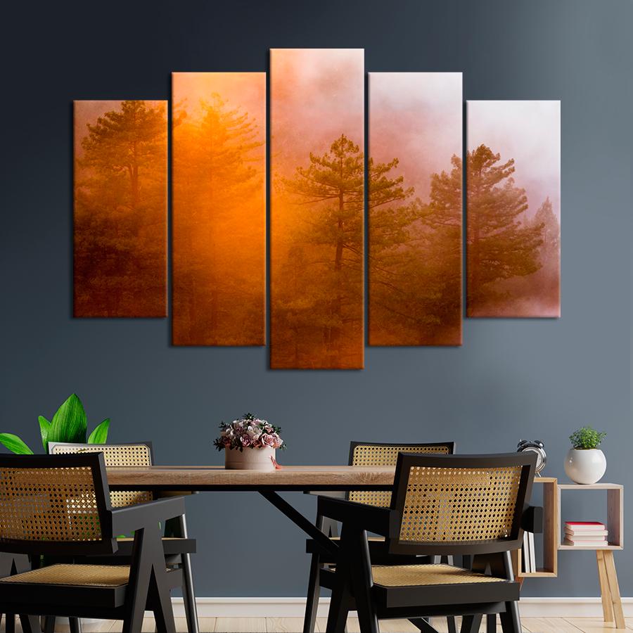 Картина природа Красивый закат в хвойном лесу 137x85 см (A1168-5)