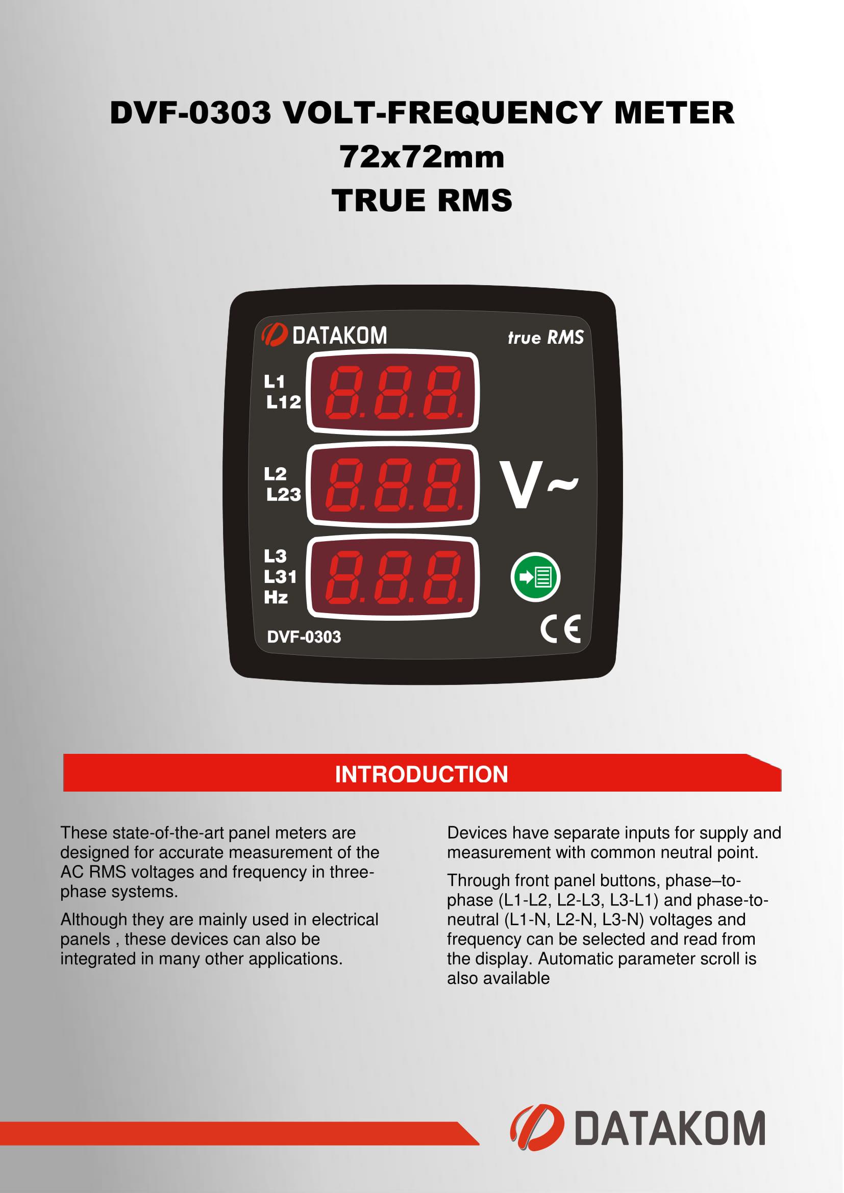 Вольтметр-частотомер Datakom DVF-0303 3 фазы 72x72 мм 3 дисплея - фото 3