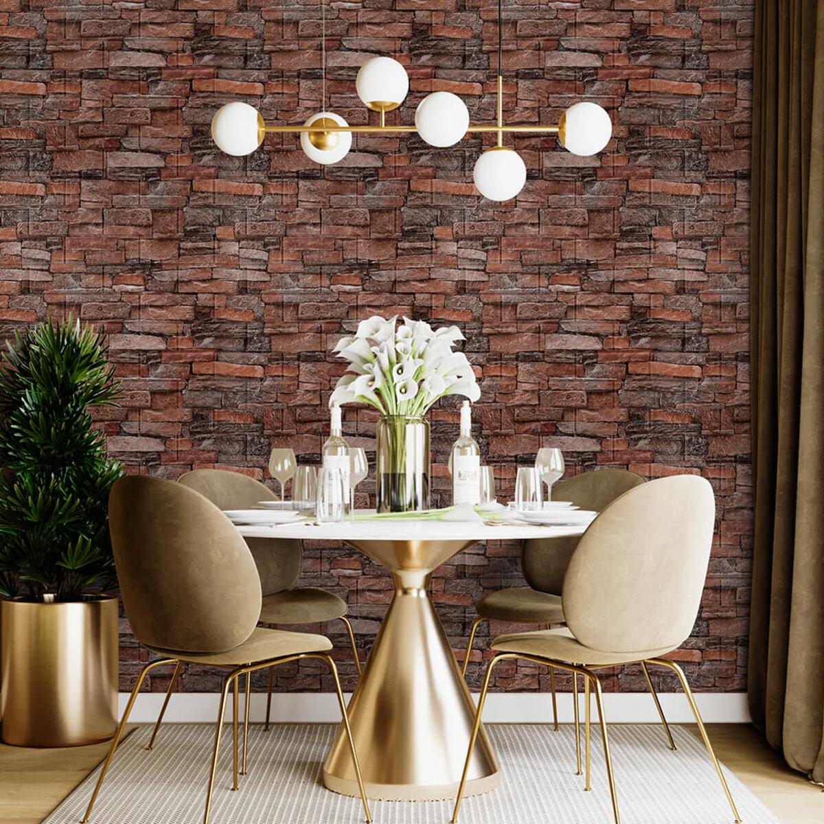 Панель самоклеящаяся декоративная 3D под кирпич песчаник 058 700x770x5 мм Красный (SW-00000177) - фото 5