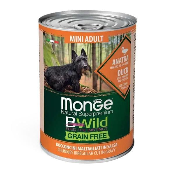 Корм для собак влажный Monge Dog Wet Bwild Grain Free Mini утка/тыква/цуккини 400 г (000025584)