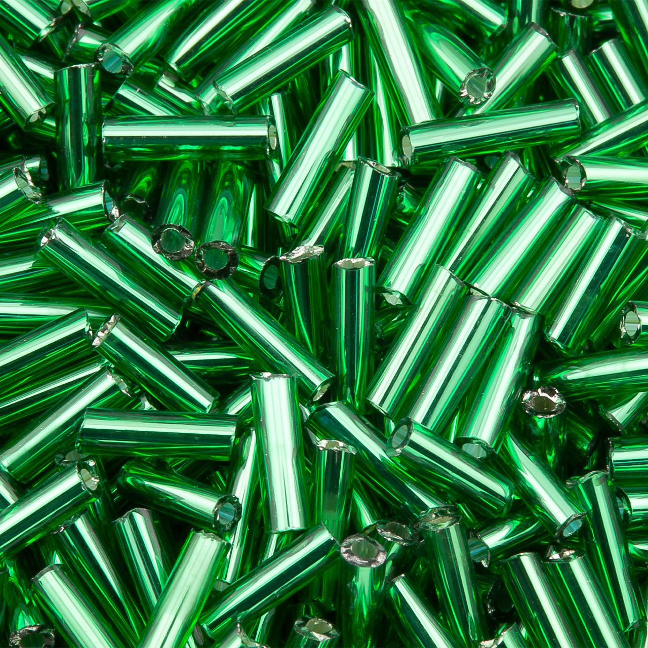Бисер стеклярус блестящий непрозрачный 6 мм 25 г Изумрудный (БР0006с25)