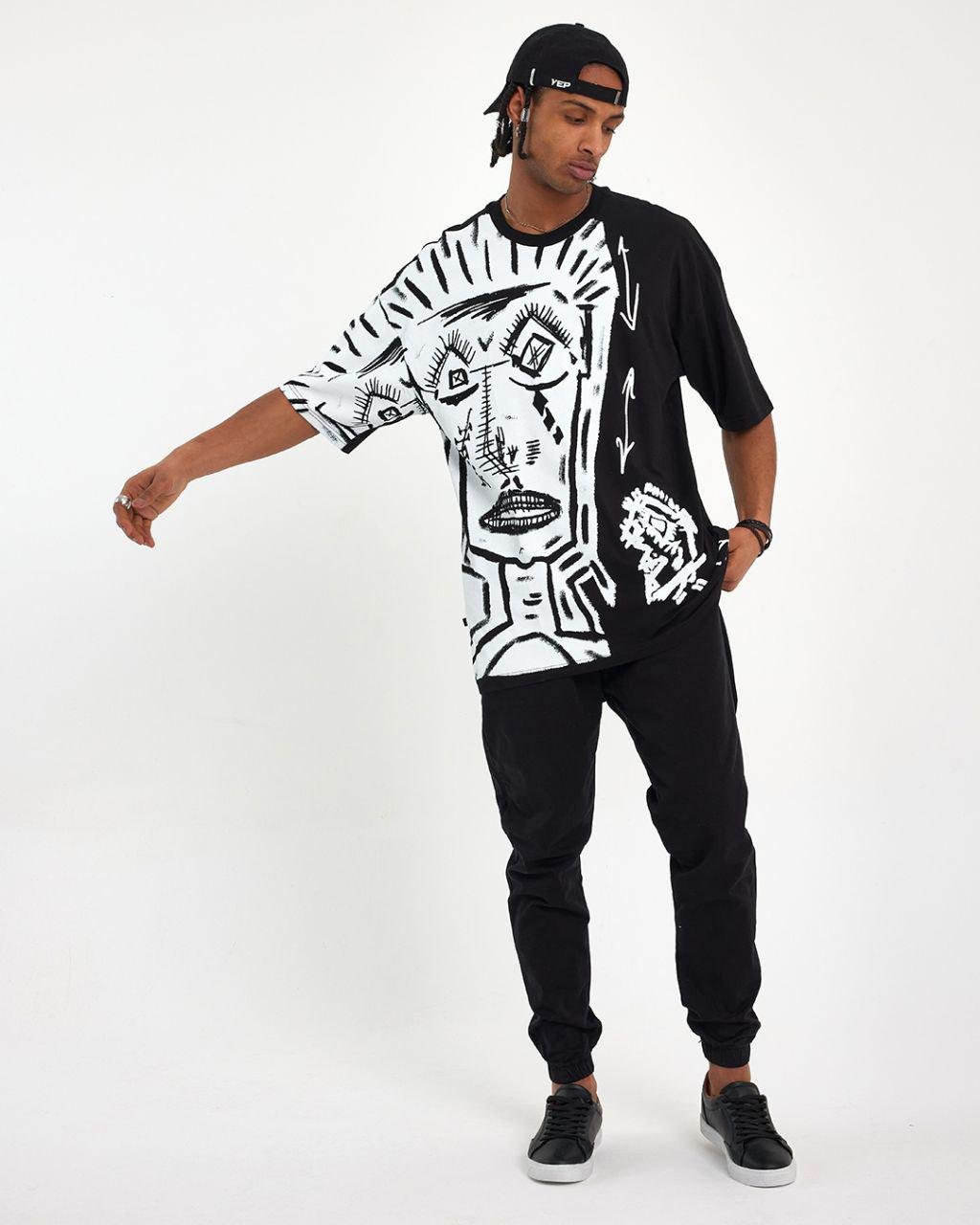 Футболка Oversize с принтами XL Черно-белый (0088)