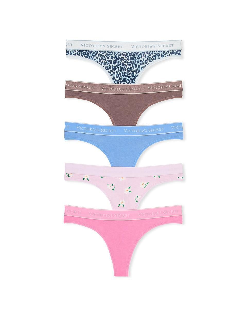 Набір трусиків Victoria's Secret Logo Cotton Thong Panties XS 5 шт. Різнокольоровий (2217870100)