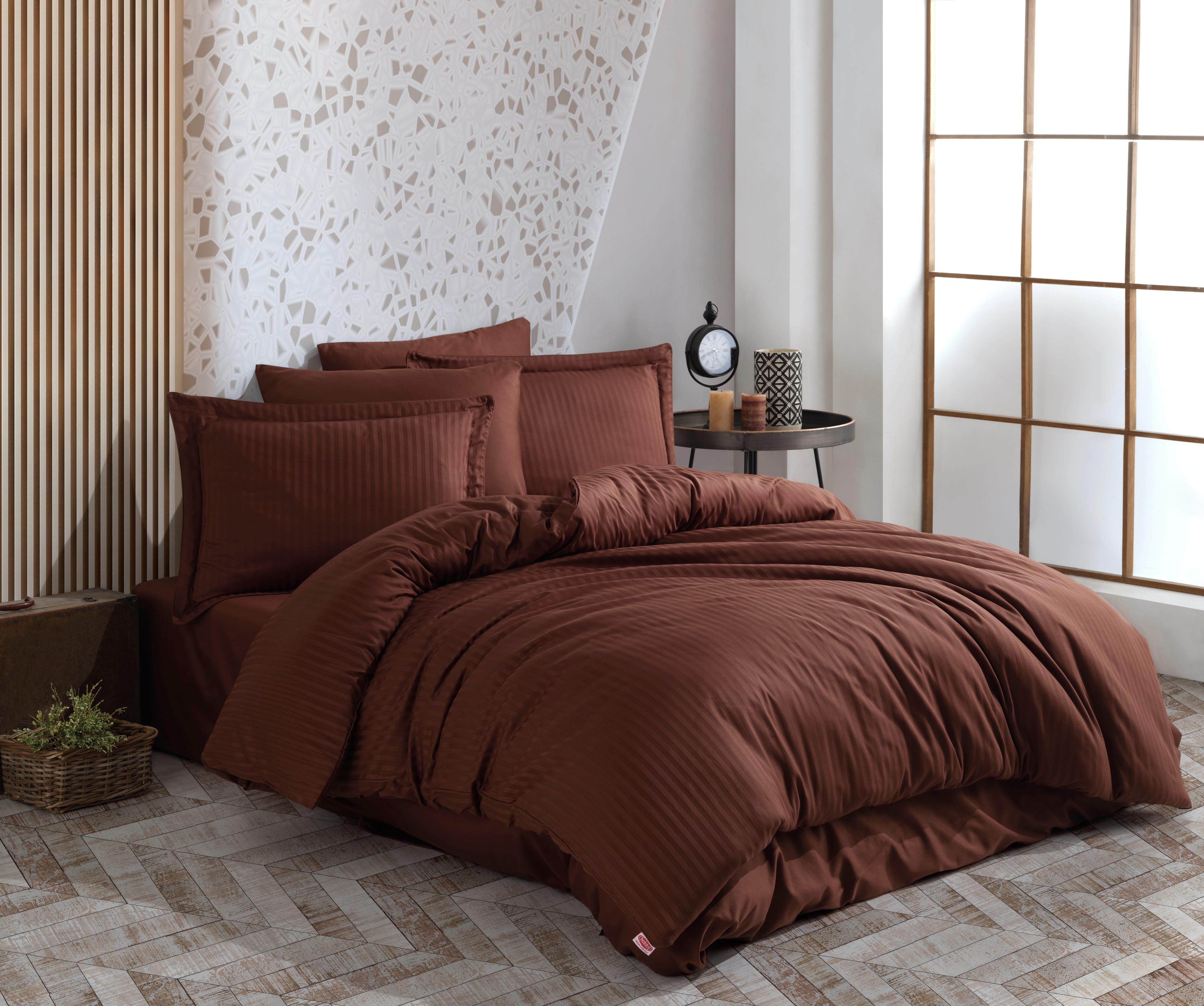 Евро комплект постельного белья Hobby Exclusive Sateen Diamond Cizgili 200х220 Шоколадный
