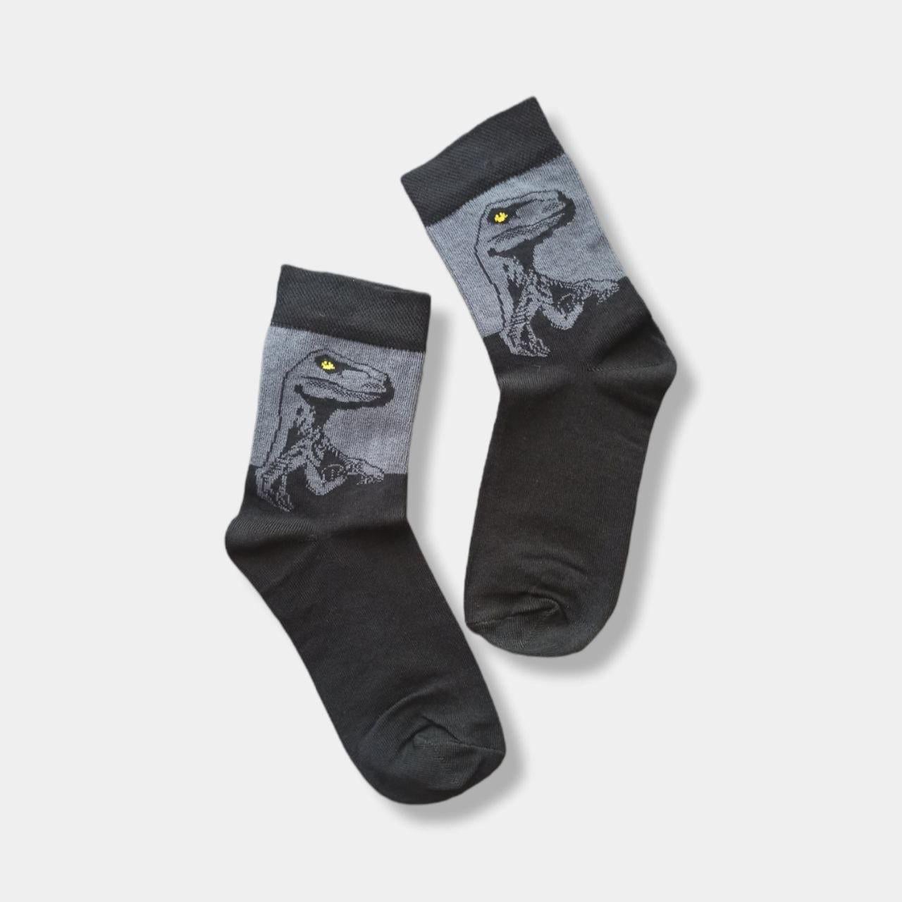 Носки подростковые TwinSocks с принтом тиранозавра р. 24-26 Черный/Серый (417)