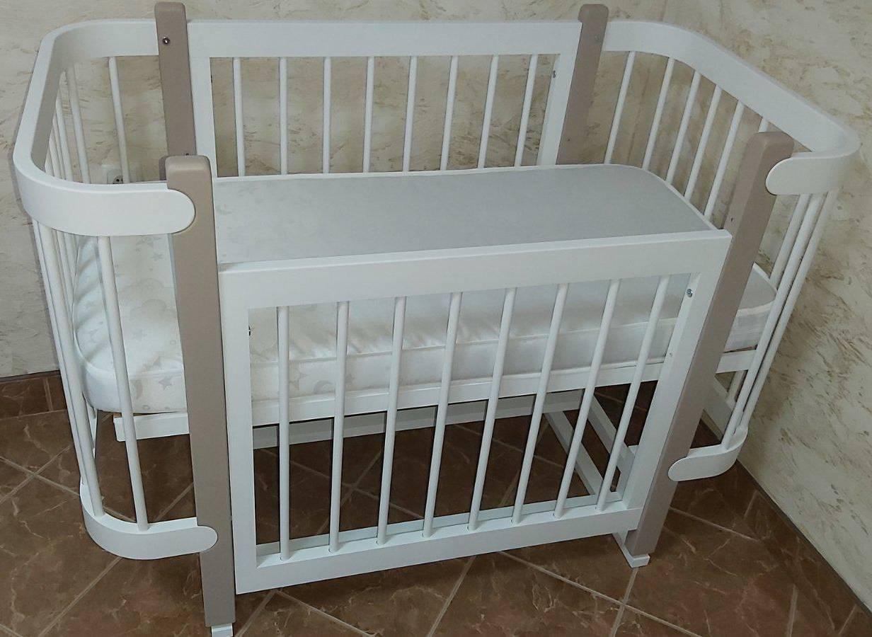 Кроватка детская Prestige матрас/маятник продольный/колесики/дерево бук Белый/Капучино