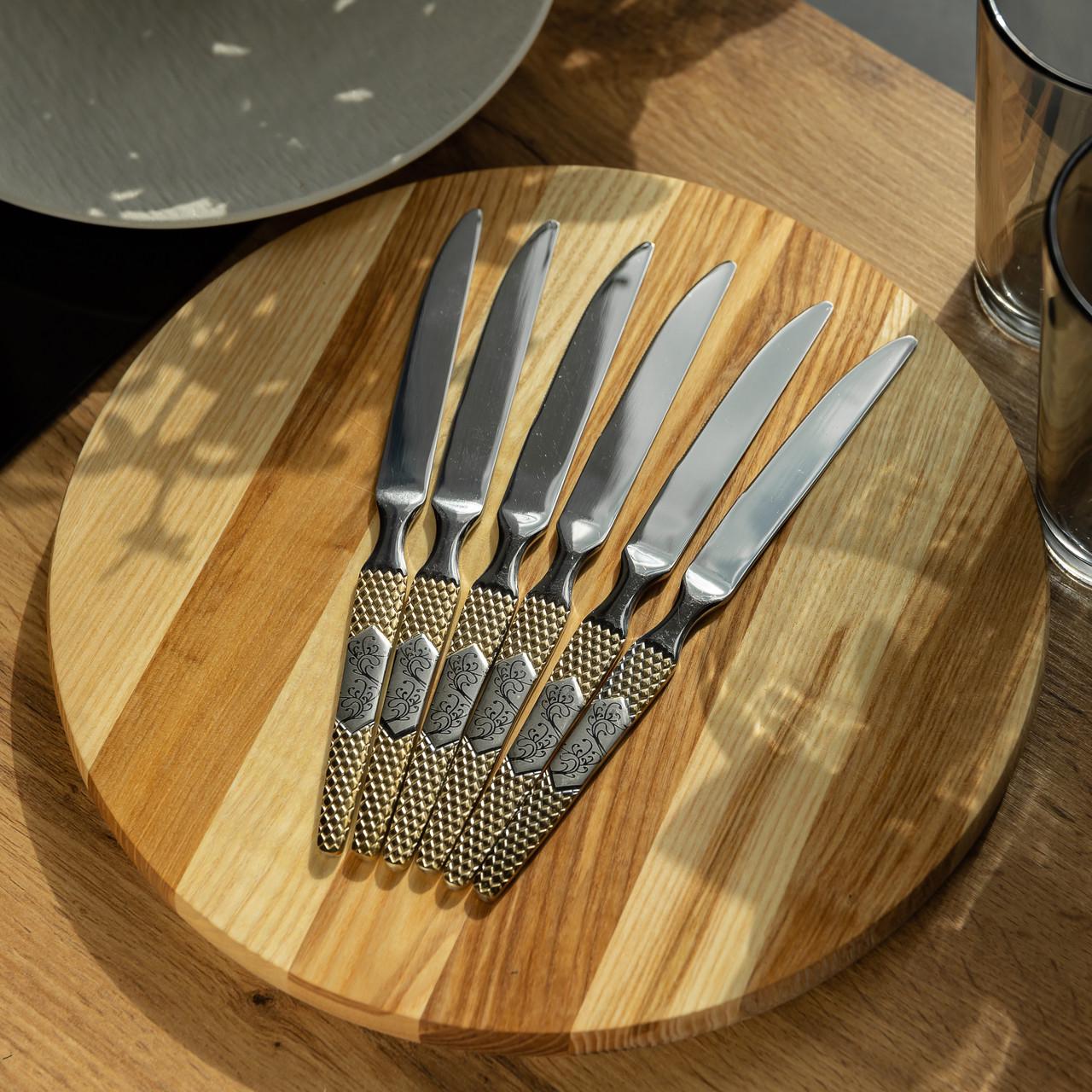 Набор столовых ножей из нержавеющей стали 6 шт. 22,7 см Серебро с золотом