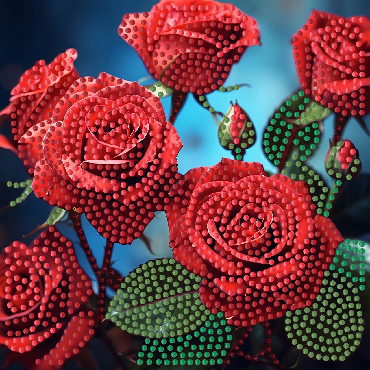 Алмазная мозаика Strateg Красные розы на бумажной основе 18х18 см (ZAV1818-24)