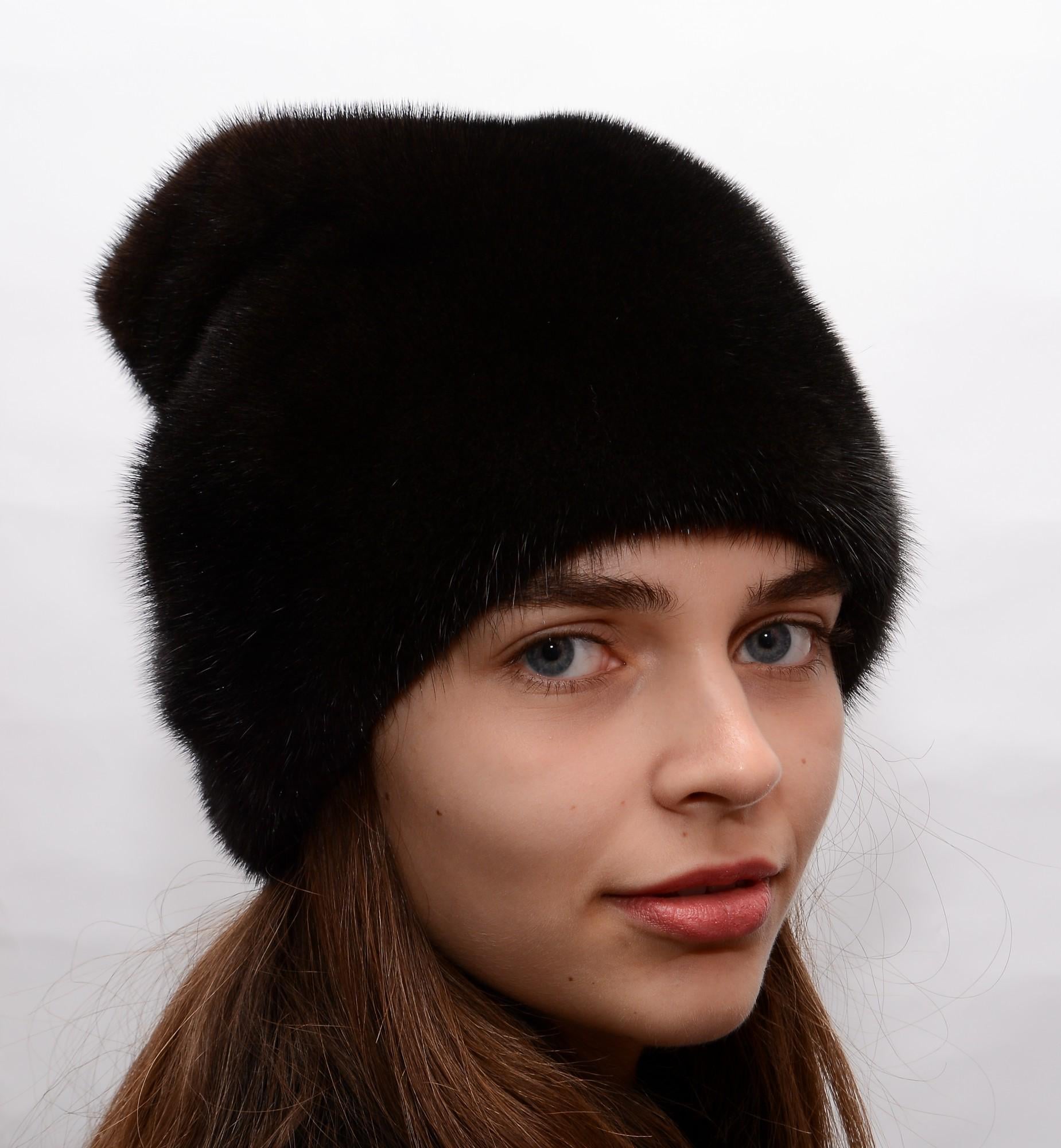 Женская кубанка Меховой стиль Рукавичка из натурального цельного меха норки XL-XXL Темно-коричневый (064/1/С)