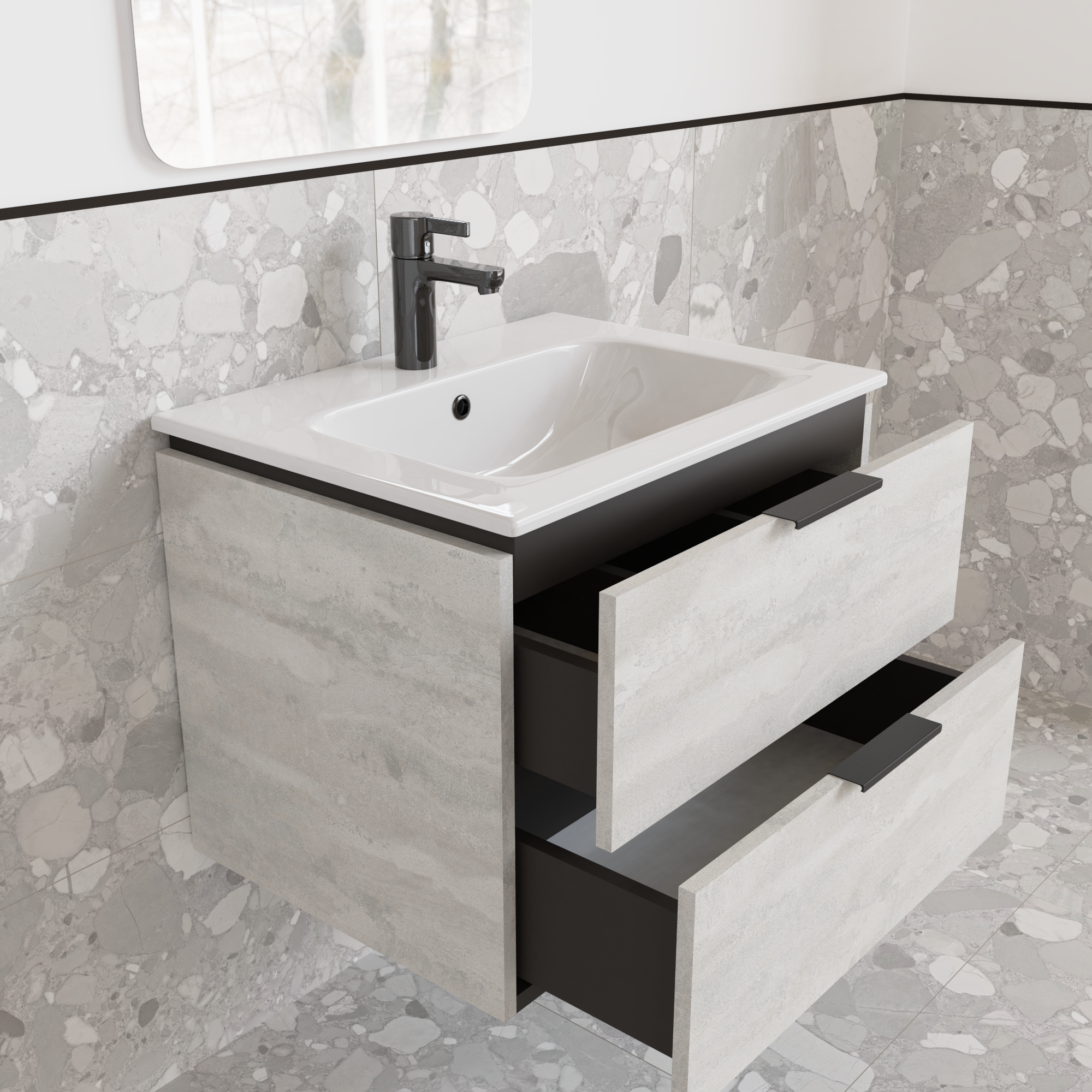 Тумба підвісна з раковиною MVK Vostok Icon 60 В2 600х450х530 мм Бетонний камінь (p260bt) - фото 3