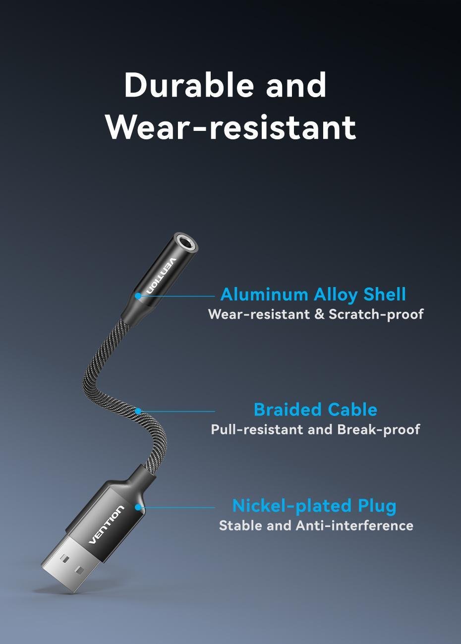 Зовнішня звукова карта Vention USB 1 м звук 96кГц/24біт OMTP/CTIA шумозаглушення DSP алюмінієвий Чорний (CVEBF) - фото 9