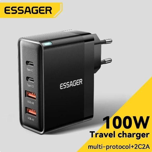 Зарядное устройство Essager GAN для ноутбука быстрая зарядка 4 порта 100W Black - фото 2