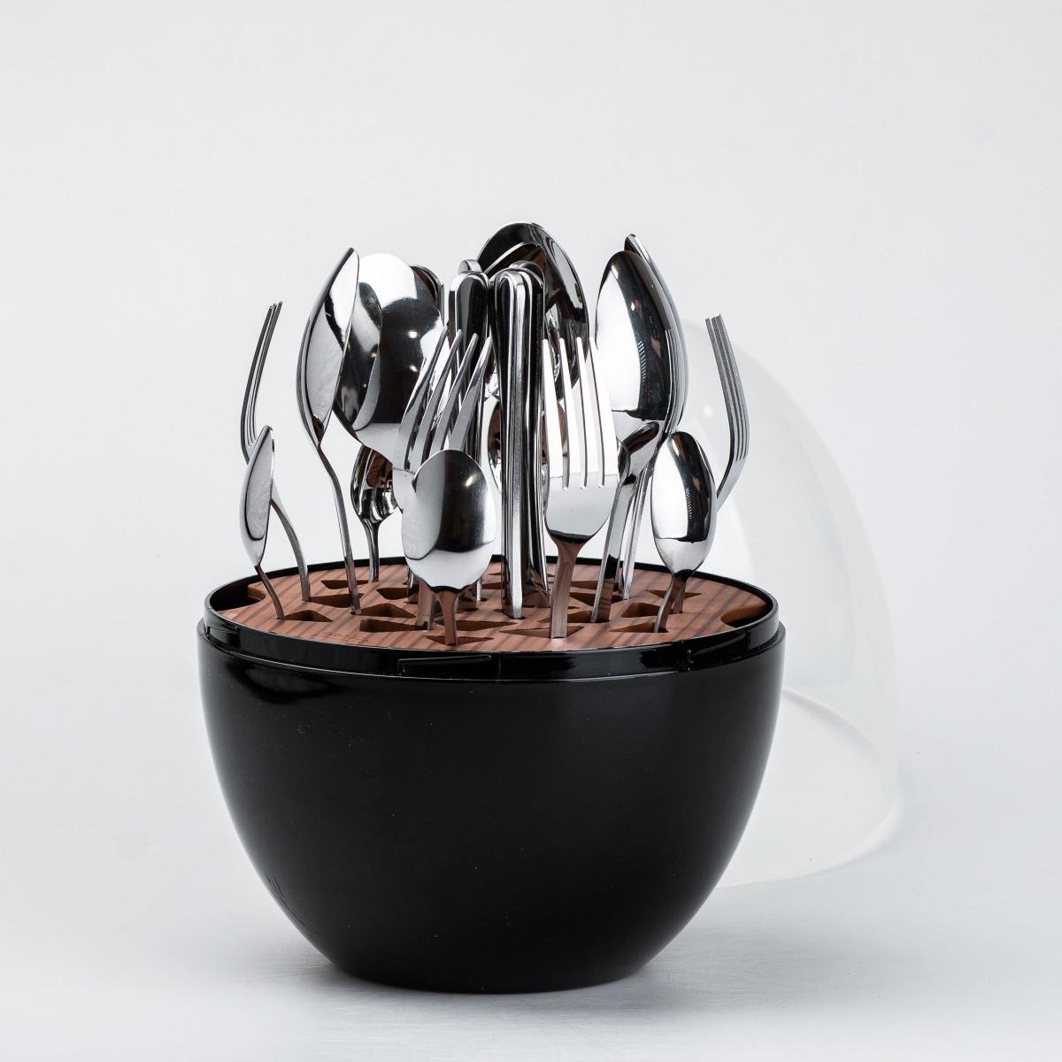 Набор столовых приборов из нержавеющей стали на 6 персон 24 прибора подставка Яйцо матовый Черный с серебром