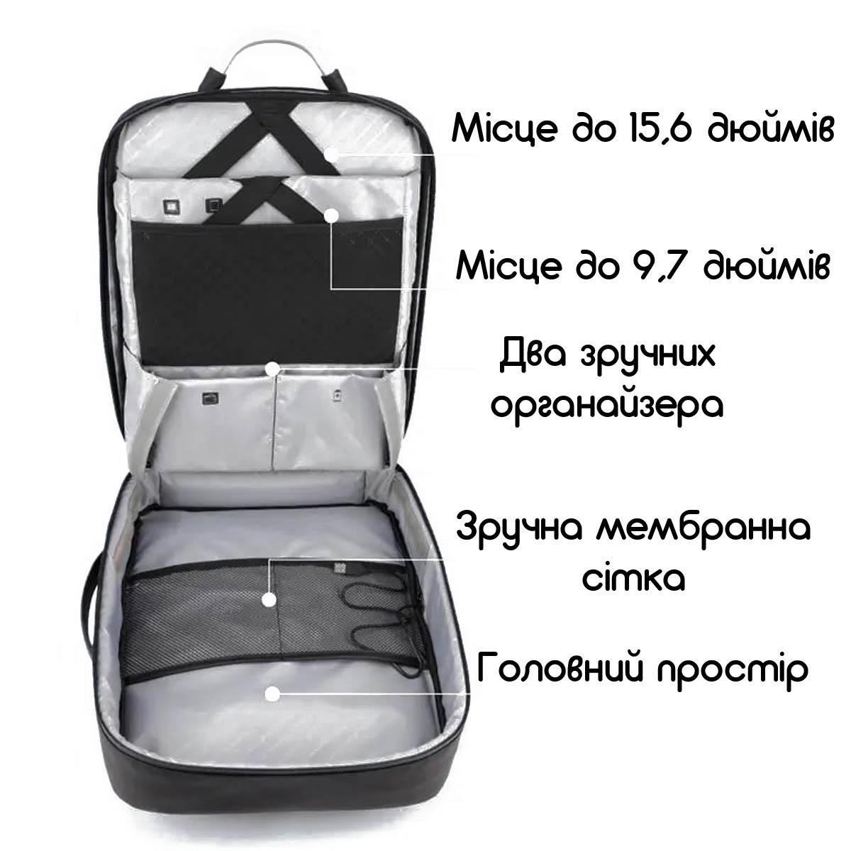 Міський рюкзак Arctic Hunter B00227 з USB для ноутбука 17" 25 л Чорний (AH-B00227-2947) - фото 3