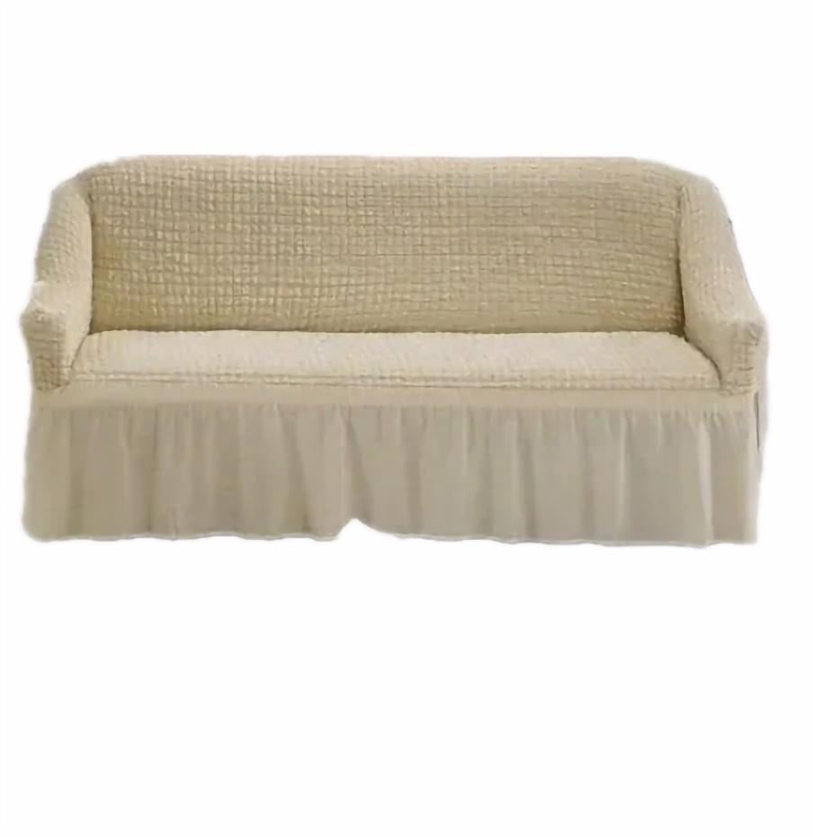 Чехол на диван с оборкой турецкий натяжной Кремовый