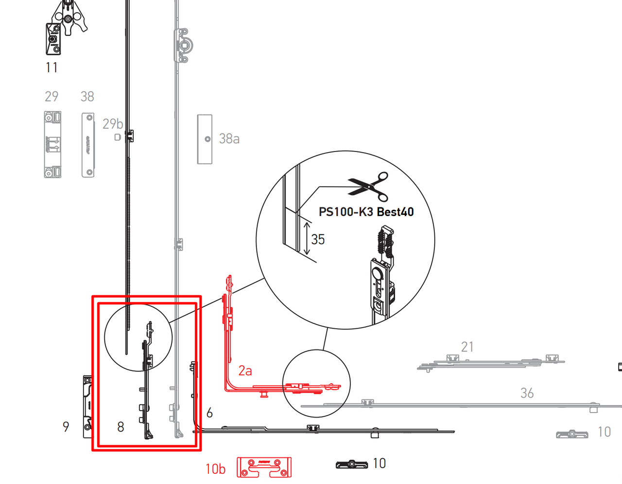 Запорно-откидное устройство металлопластикового окна Axor K4002-00-NO3 2 шт. (FFH 801-2390) - фото 3 Запорно-откидное устройство металлопластикового окна Axor K4002-00-NO3 2 шт. (FFH 801-2390) - фото 3