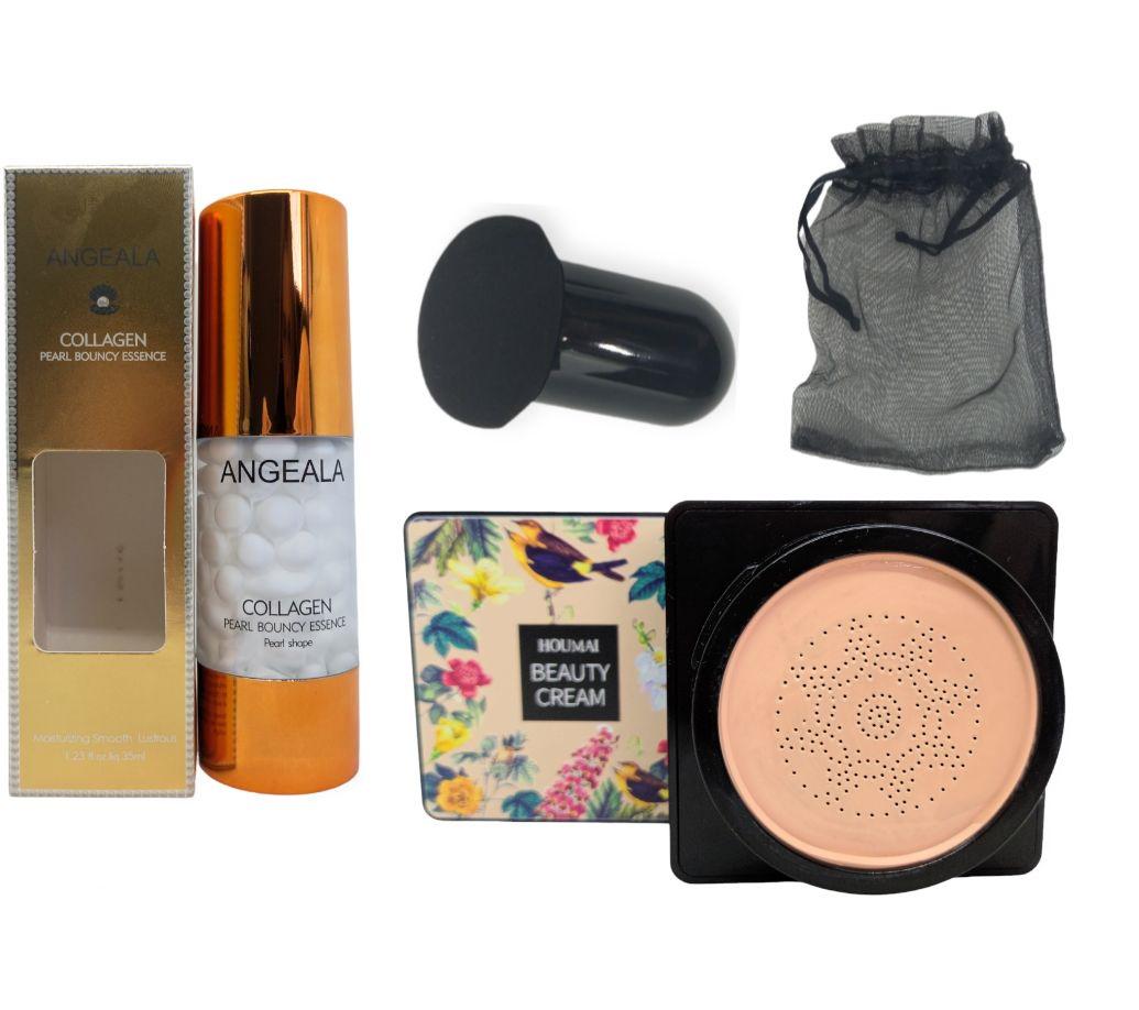 Комплект тональный крем-кушон Houmai Beauty беж и база под макияж Angeala натуральный финиш увлажняющий