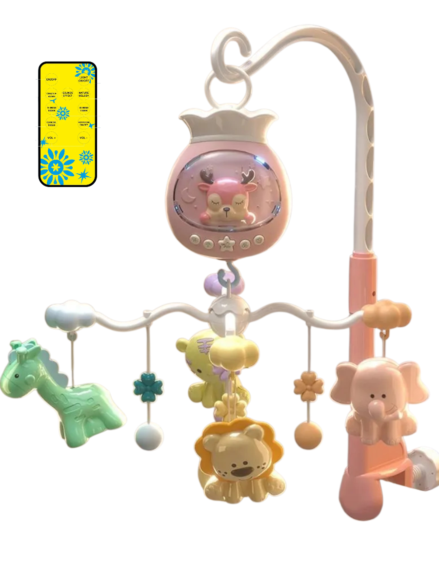 Карусель мобиль Олень с проектором на коляску/кроватку с пультом Розовый (29437420)