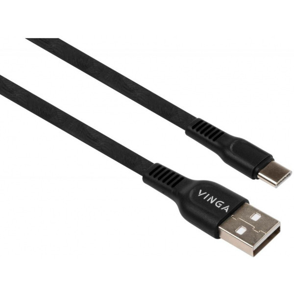 Кабель Vinga USB 2.0 AM to Type-C 1 m flat art TPE Black (VCPDCTCFTPE1BK)