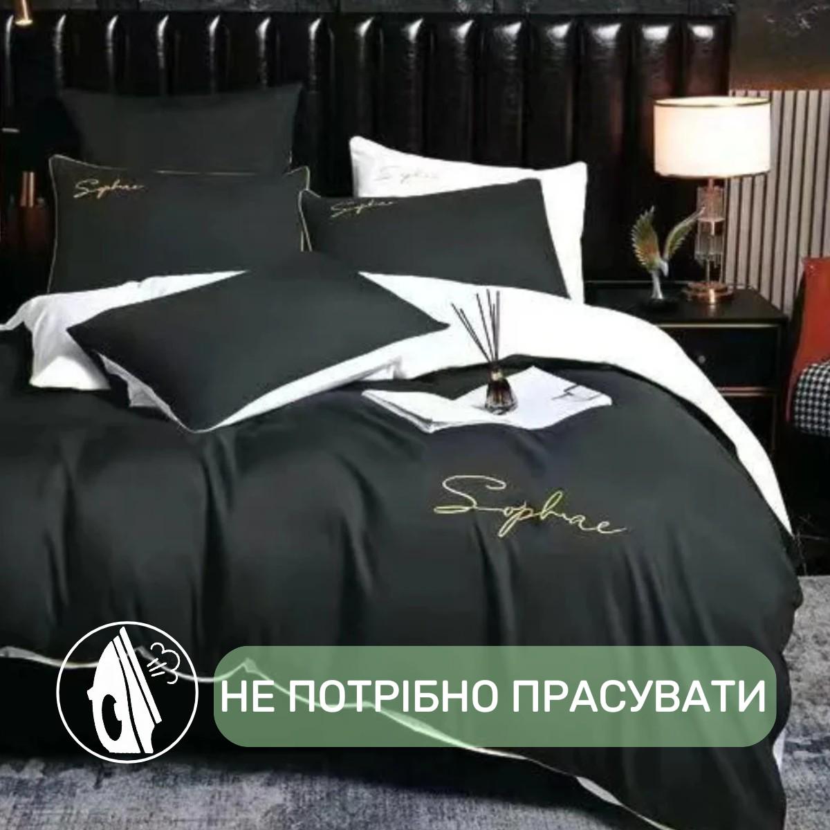 Комплект постельного белья Koloco Sophae сатин двуспальное Черный с белым (42549) - фото 2