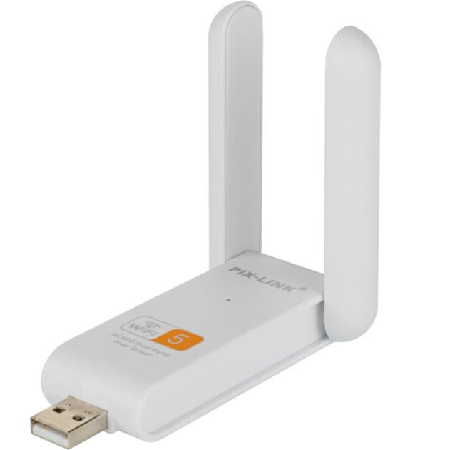 Бездротовий дводіапазонний мережний Wi-Fi адаптер PIX-LINK Wi-Fi USB LV-UAC03D 2.4/5GHz White (16152)