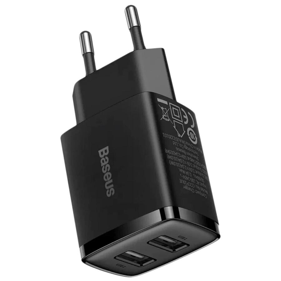 Зарядний пристрій для телефону Baseus Compact Charger 2хUSB Чорний (CCXJ010201) - фото 2