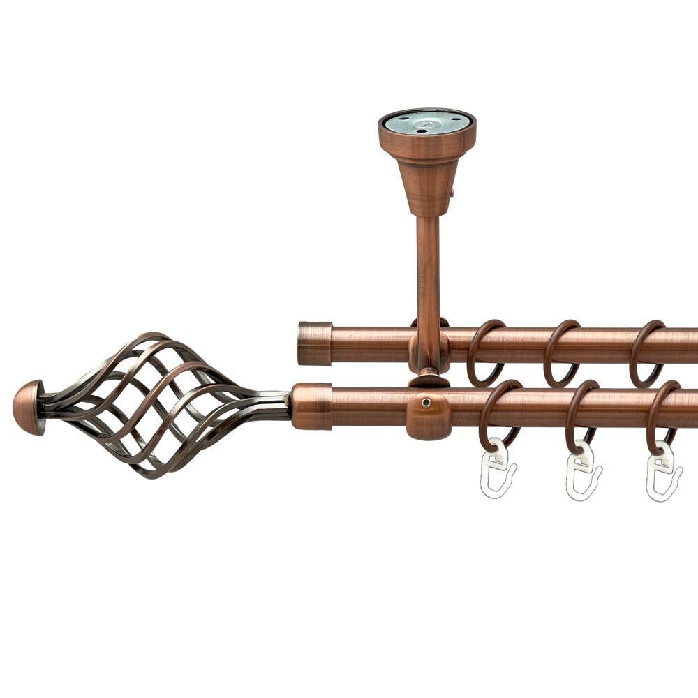 Карниз металлический Orvit Арезо двухрядный открытый к потолку/гладкая труба/кольцо металлическое Медь 16/16 мм 200 см (00-00020045)