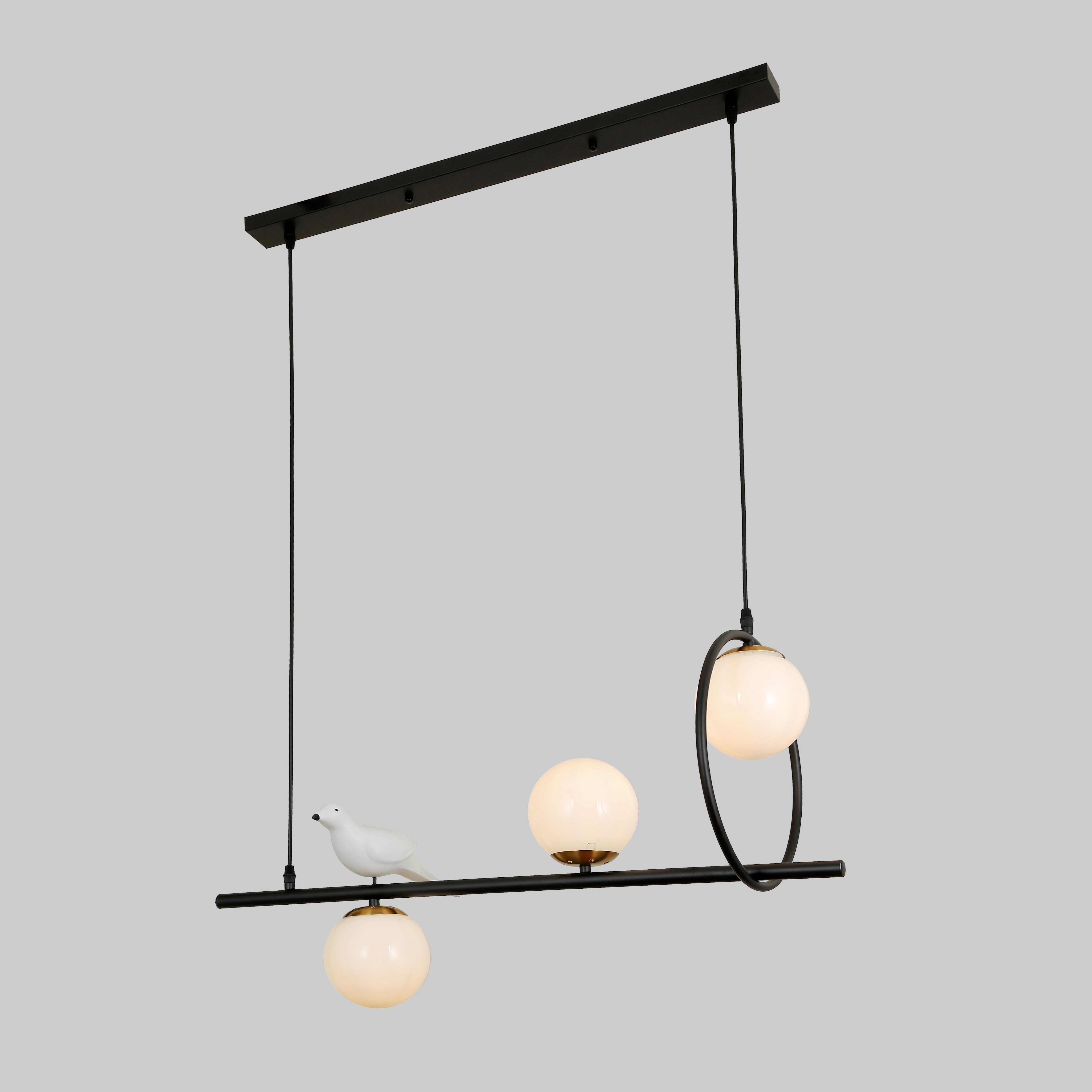 Люстра с птичкой 3 лампы Черный (61-BS02-3 ВК+WH)