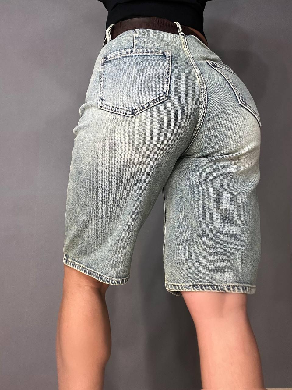 Шорты женские джинсовые Liana 447 бермуды высокая посадка стрейч с ремнем р. 30 Голубой (4036) - фото 9