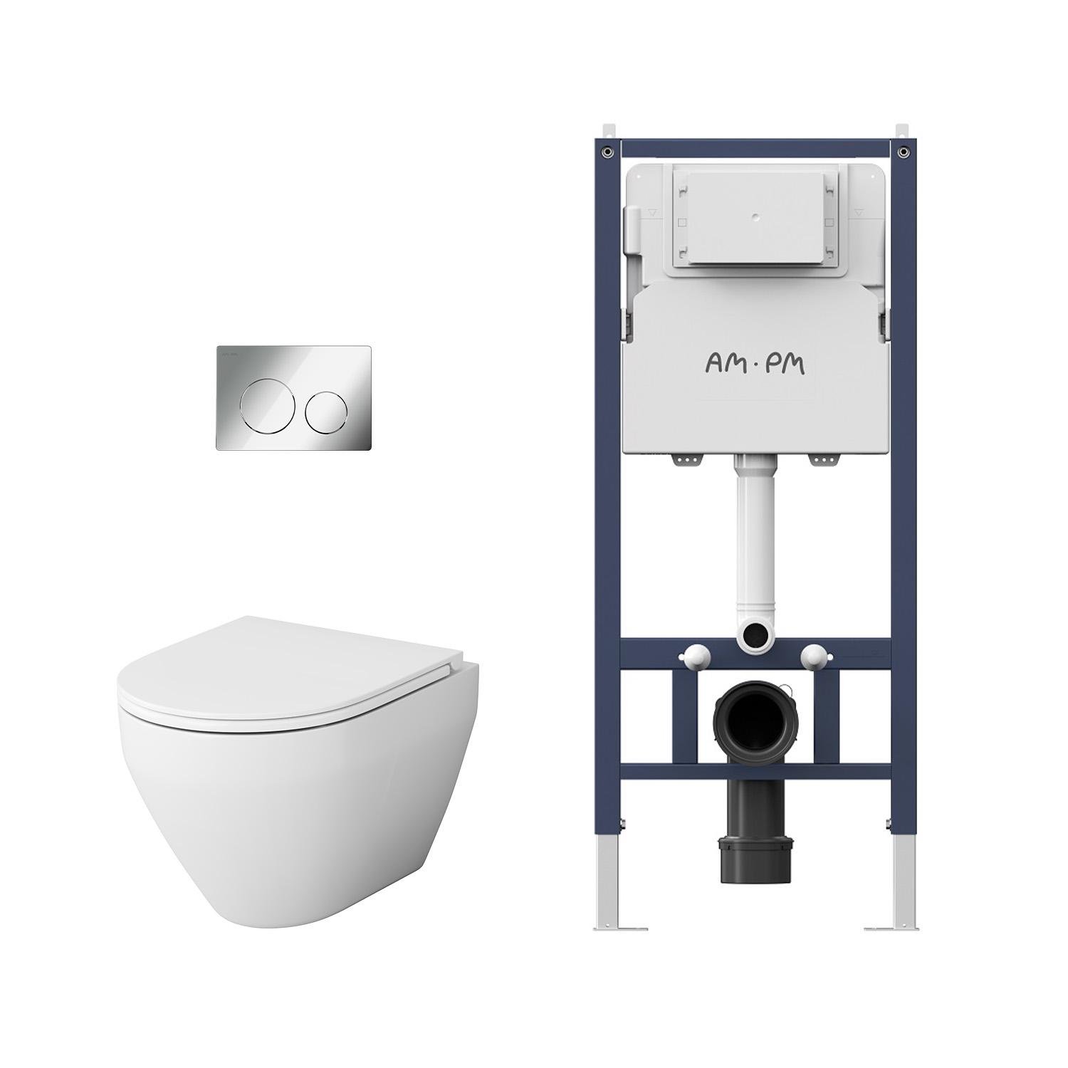 Установка AM.PM PrimeFit с клавишей смыва PrimeFit L Хром/подвесной унитаз AM.PM Spirit V2.0 Aquaspin с сиденьем Soft Close (IIS90151.SB1900)