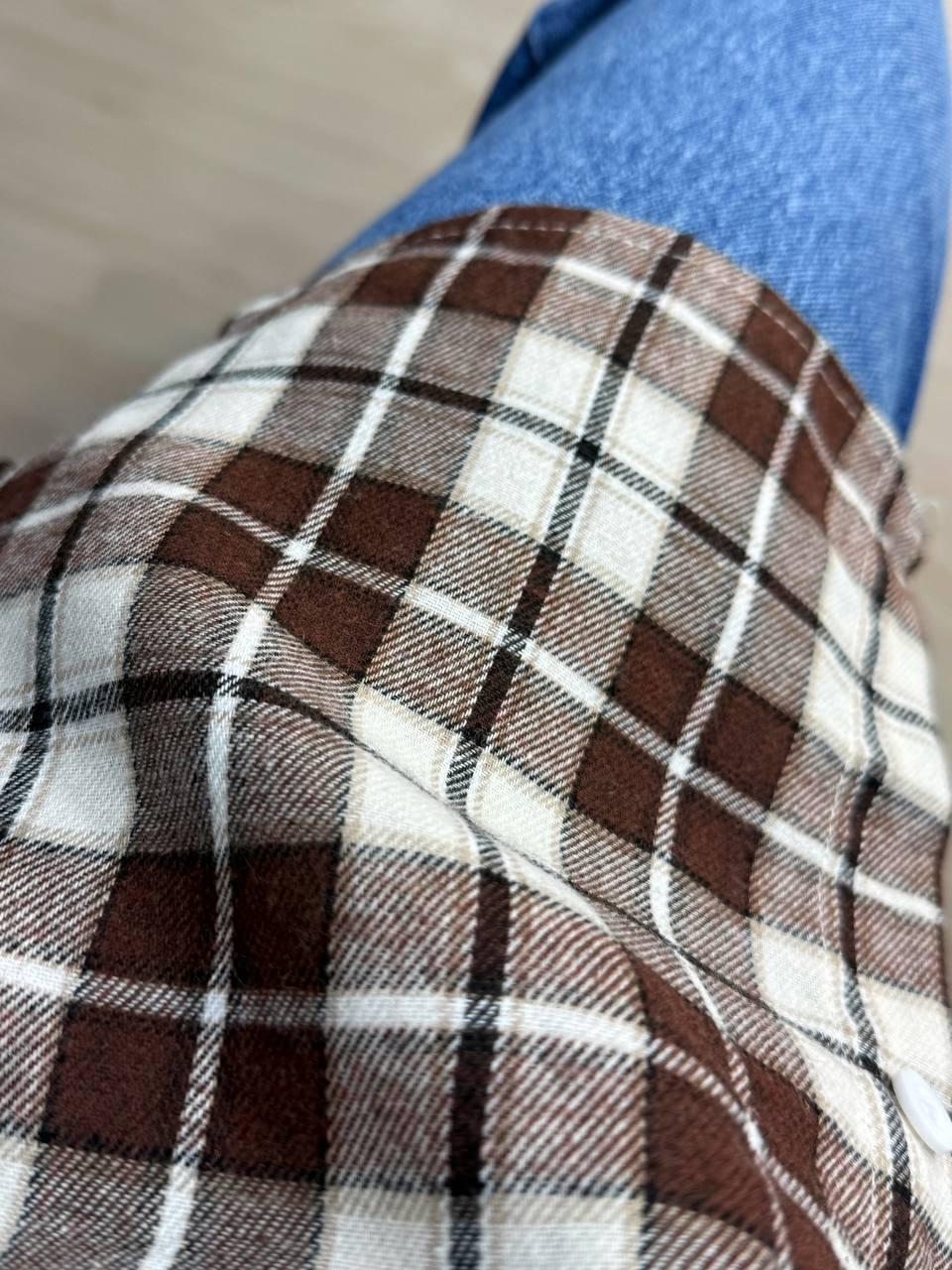 Сорочка жіноча Baoyu 225-1 в клітинку оверсайз фланель OS Світло-коричневий (4764) - фото 4