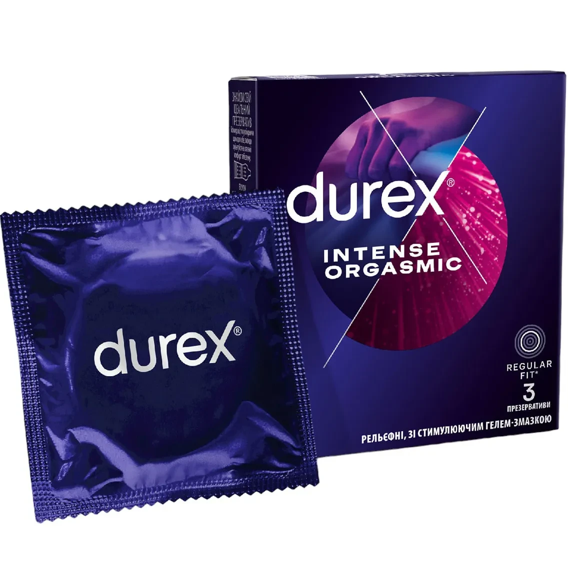 Презервативи латексні Durex №3 Intense Orgasmic рельєфні з силіконовим мастилом та запахом м'яти 3 шт. (000002553)