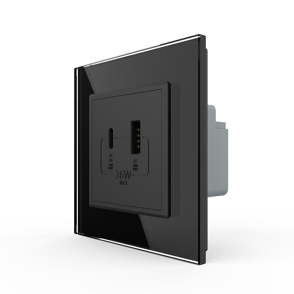 Розетка USB-A и USB-C 36 W стеклянный Черный (VL-C7FCUA18W.UC18W-2BP)