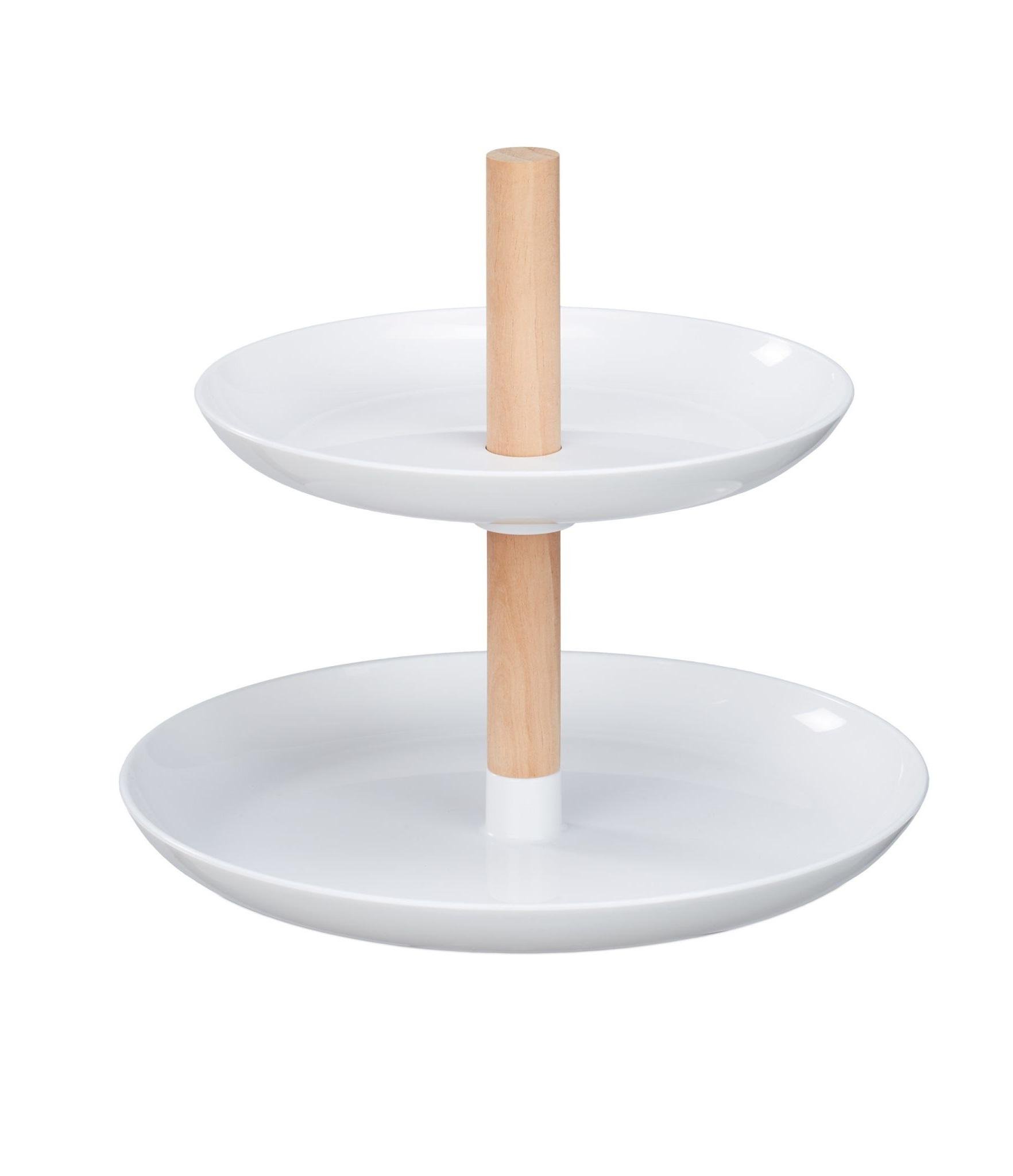 Подставка для торта Relaxdays 2-ярусная пластик и дерево - фото 1