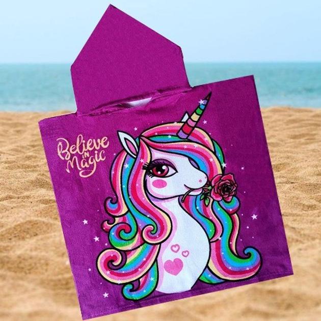 Полотенце-пончо детское пляжное с капюшоном Koloco для девочки Радужный Единорог 60х60х20 см (26937076)