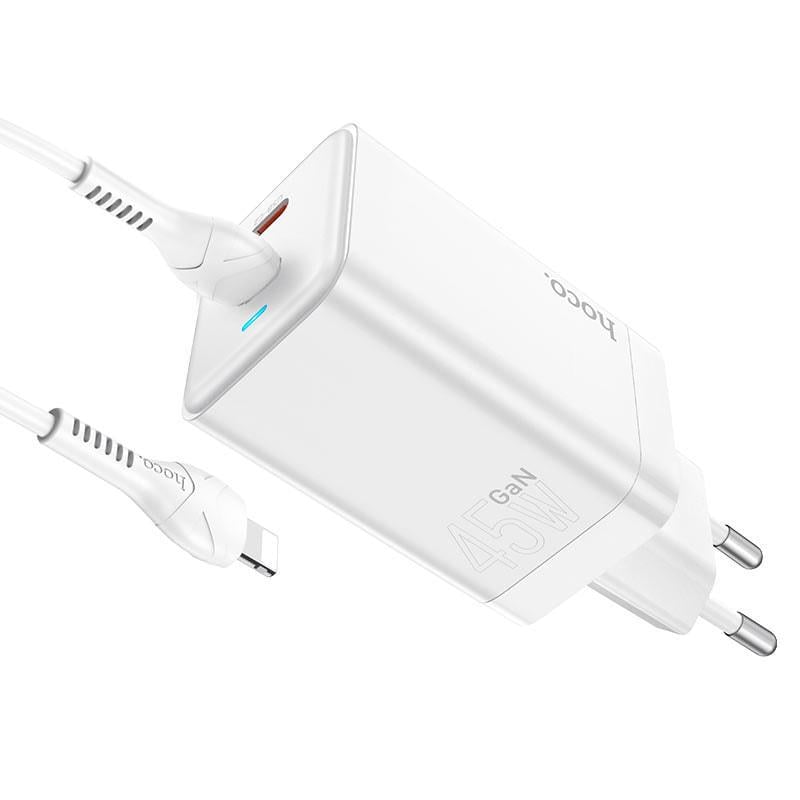 Зарядка быстрая Hoco N23 2 Type-C кабель Lightning 45W White (36801) - фото 4 Зарядка быстрая Hoco N23 2 Type-C кабель Lightning 45W White (36801) - фото 4