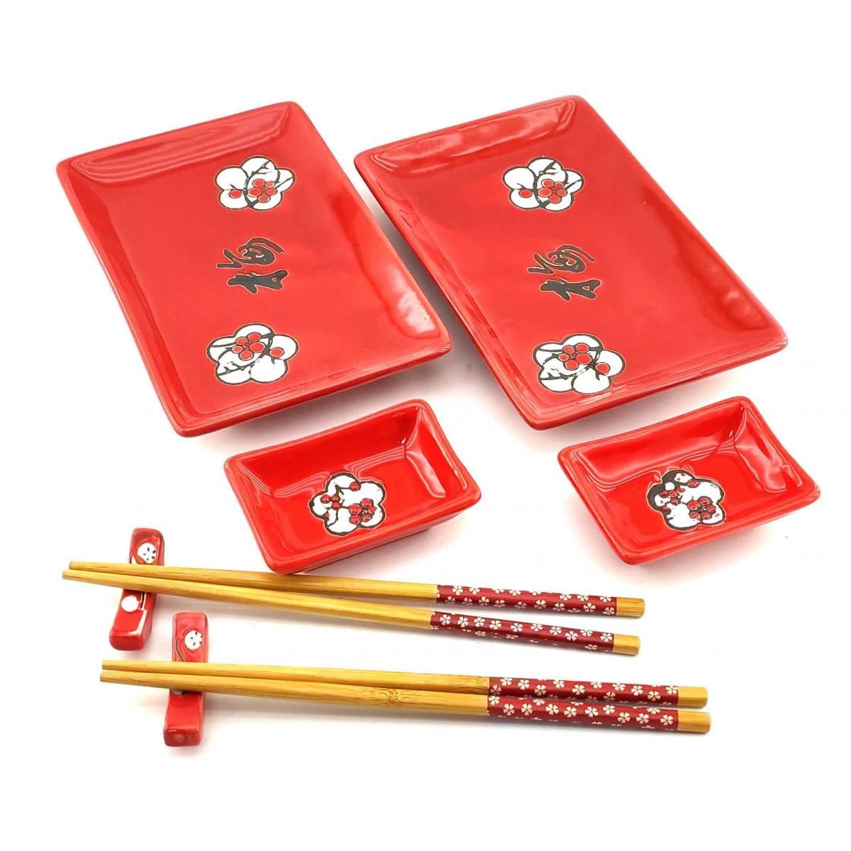 Столові сервізи для суші Квіти сакури з ієрогліфом на 2 персони 28х28,3х3,5 см Червоний (34281V)