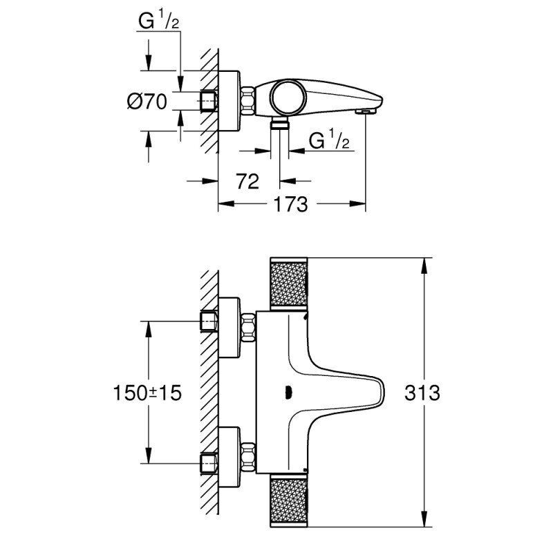 Змішувач для ванни Grohe Grohtherm 1000 Performance 34779000 термостатний Хром (75694) - фото 5 Змішувач для ванни Grohe Grohtherm 1000 Performance 34779000 термостатний Хром (75694) - фото 5