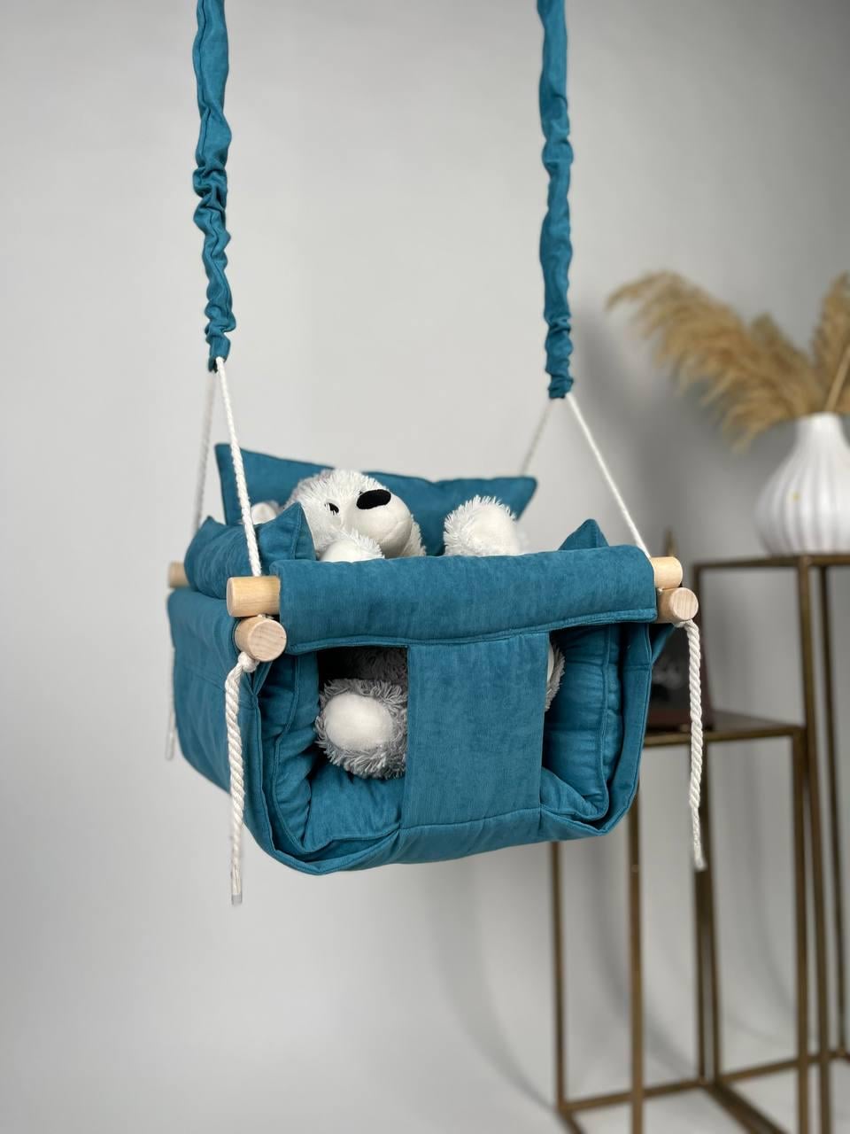 Детские качели подвесные Премиум плюс микровелюр Синий (gs-8310)