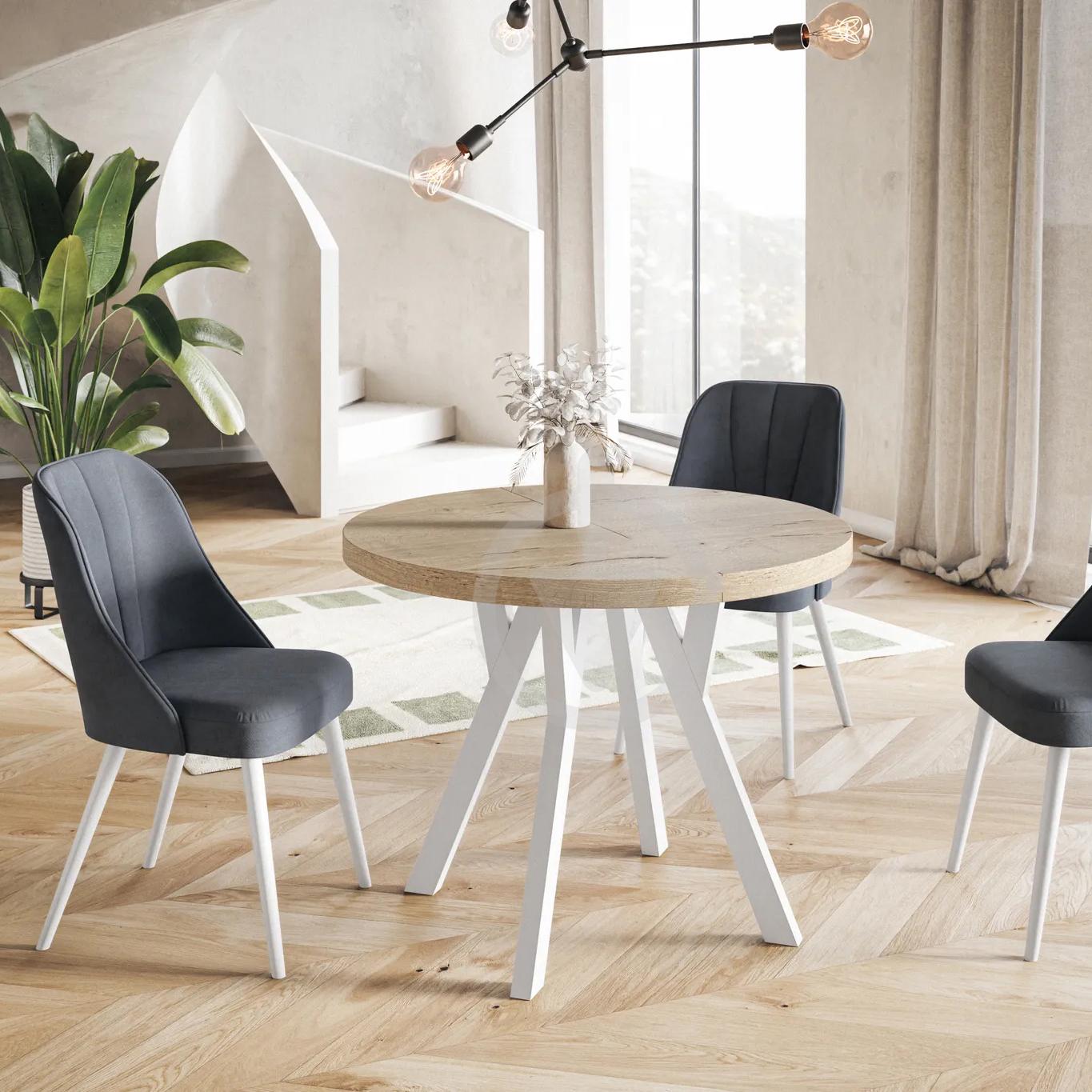 Стол кухонный круглый RoMax Lite Loft 80 см Дуб Эндгрейн/Белый - фото 2