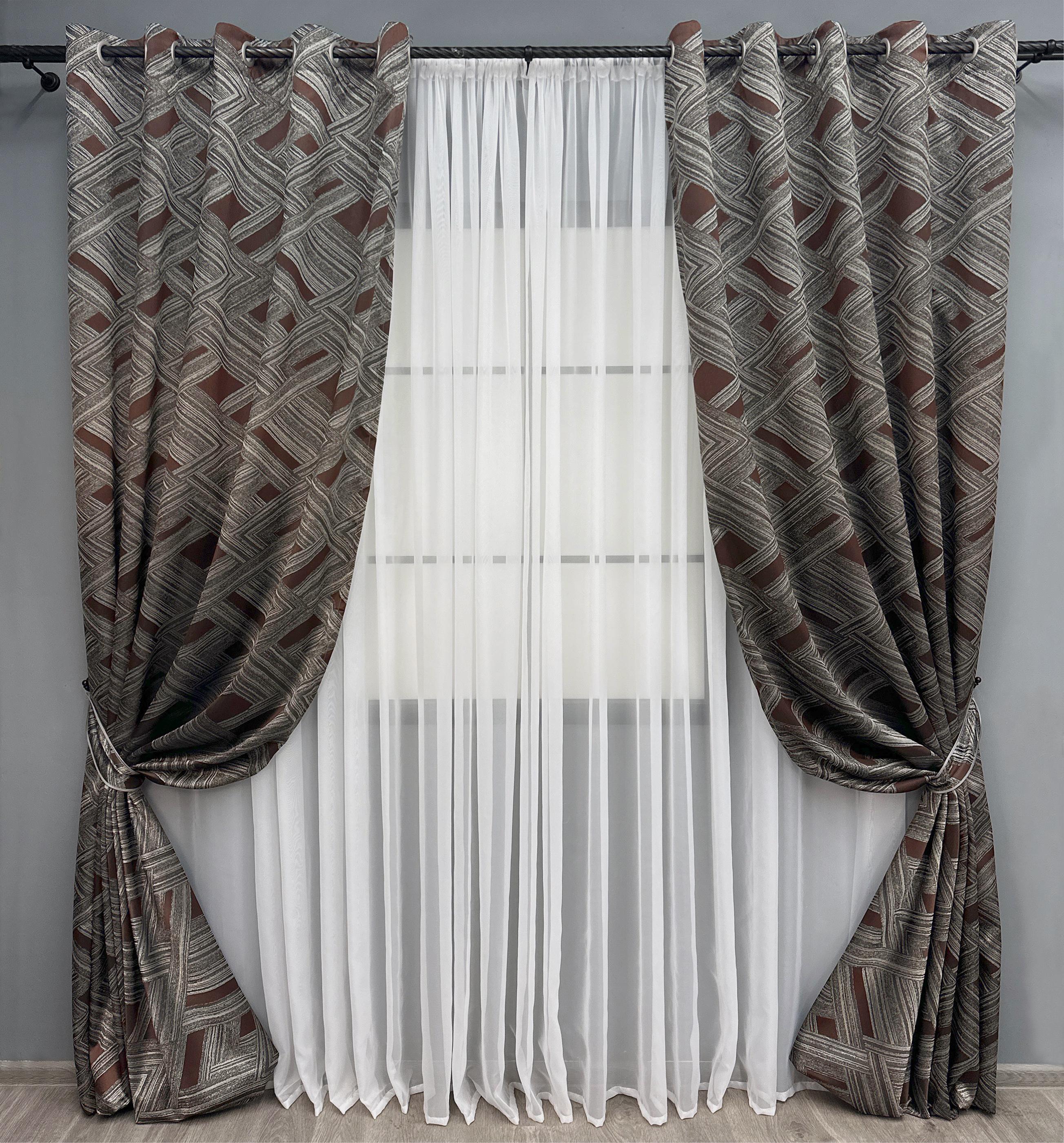 Комплект штор на люверсах VR-Textil Жаккард Mystery №1623ш 150х280 см 2 шт. Серый с венге (37-0205)