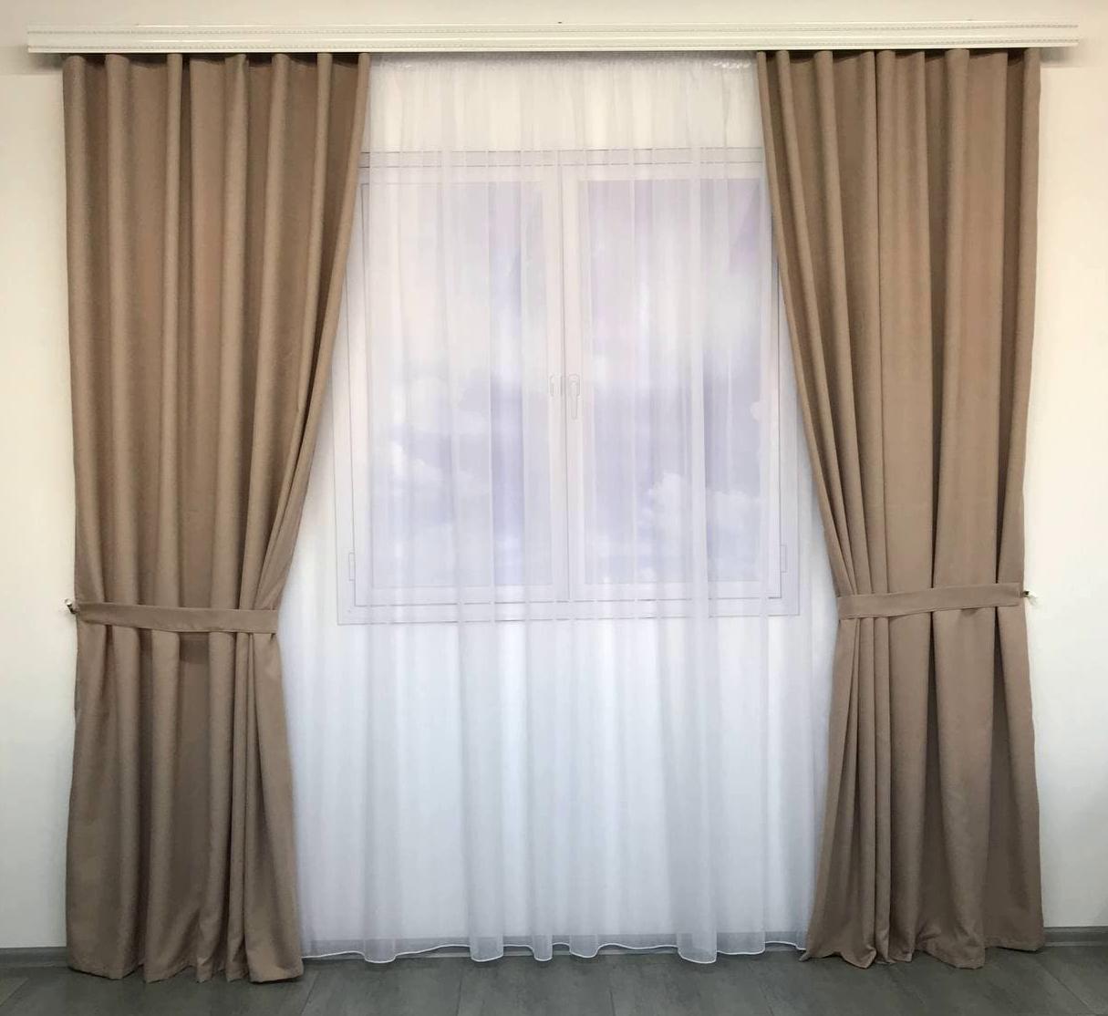 Комплект штор з мікровелюр на тісьмі ALBO 200x270 см 2 шт. Бежевий (SH-PK-95)