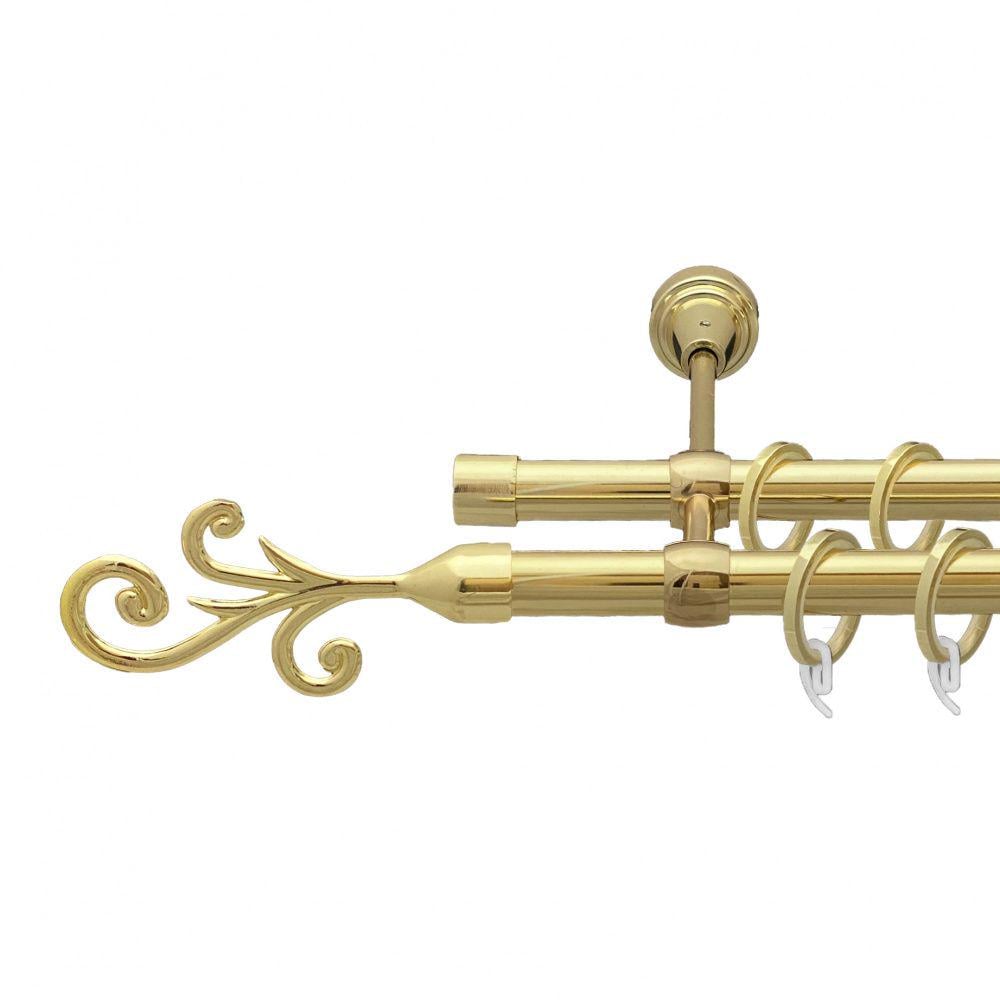 Карниз металевий Orvit Фала дворядний литий/гладка труба/кільце фасонне металеве Золото 19/19 мм 240 см (00-00009512)