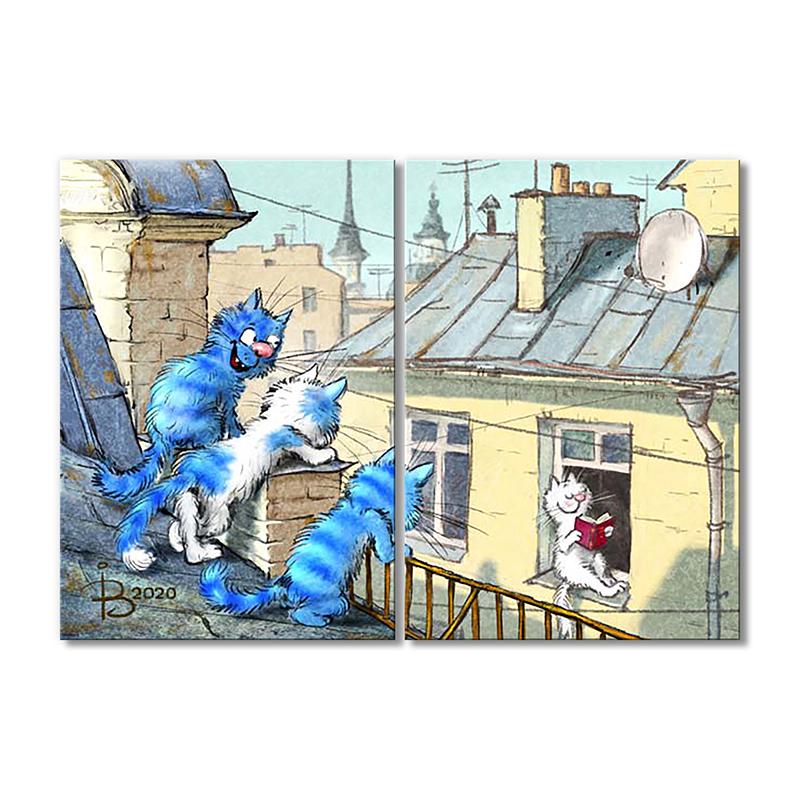 Модульная картина Мартовские коты 2 модуля общий размер 70x105 см (_rinaz_20201633047)