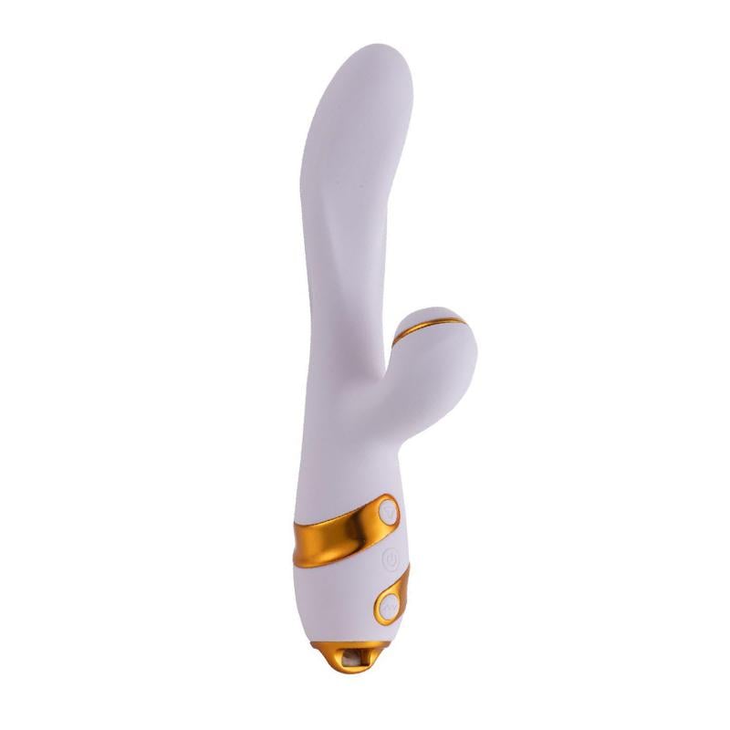Вибратор-Rabbit с флогером Lockink Sevanda Clitoris Suction Vibrator With Whip 23 см Белый с желтым (52757)